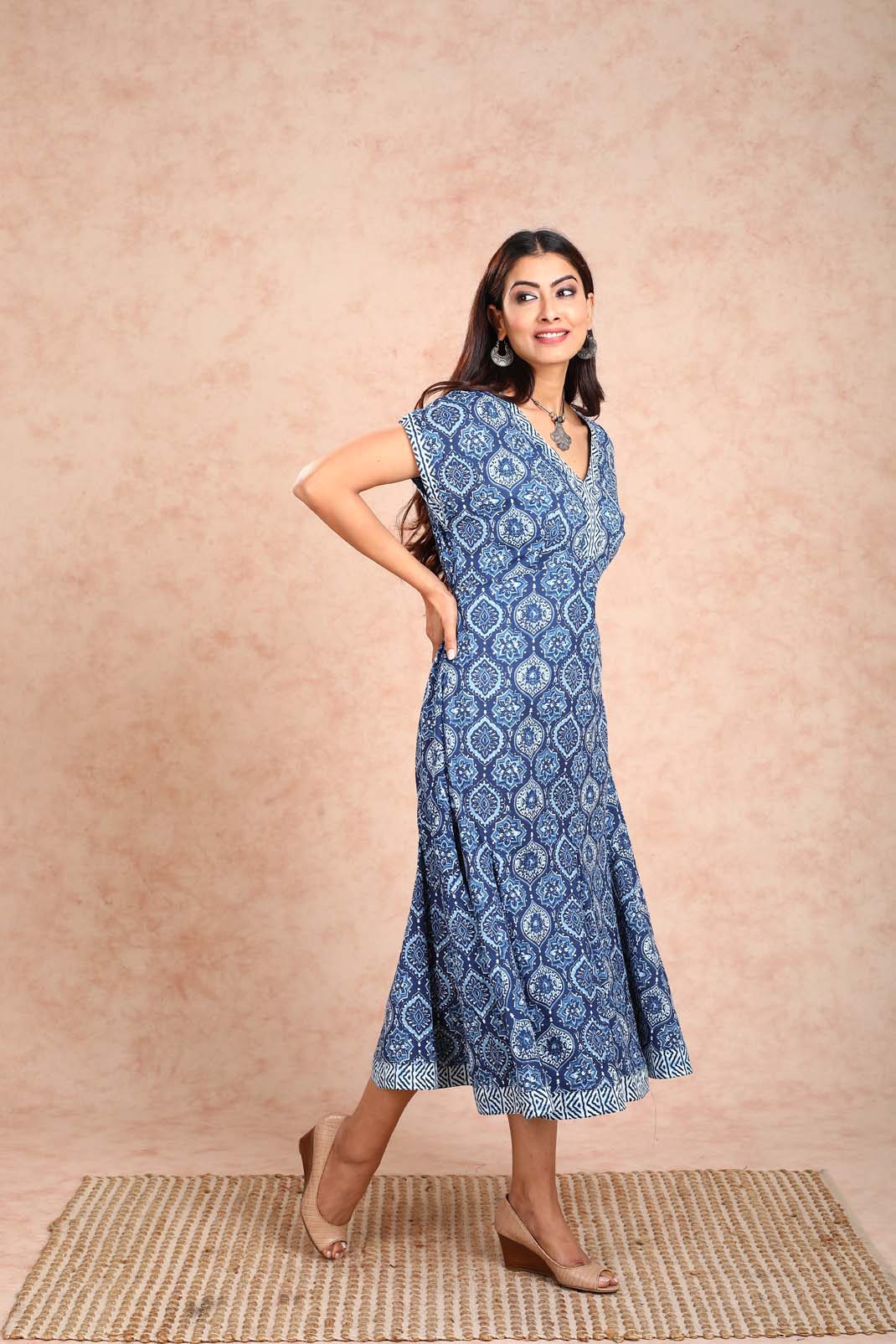 Blue frill bottom Front Open Dress