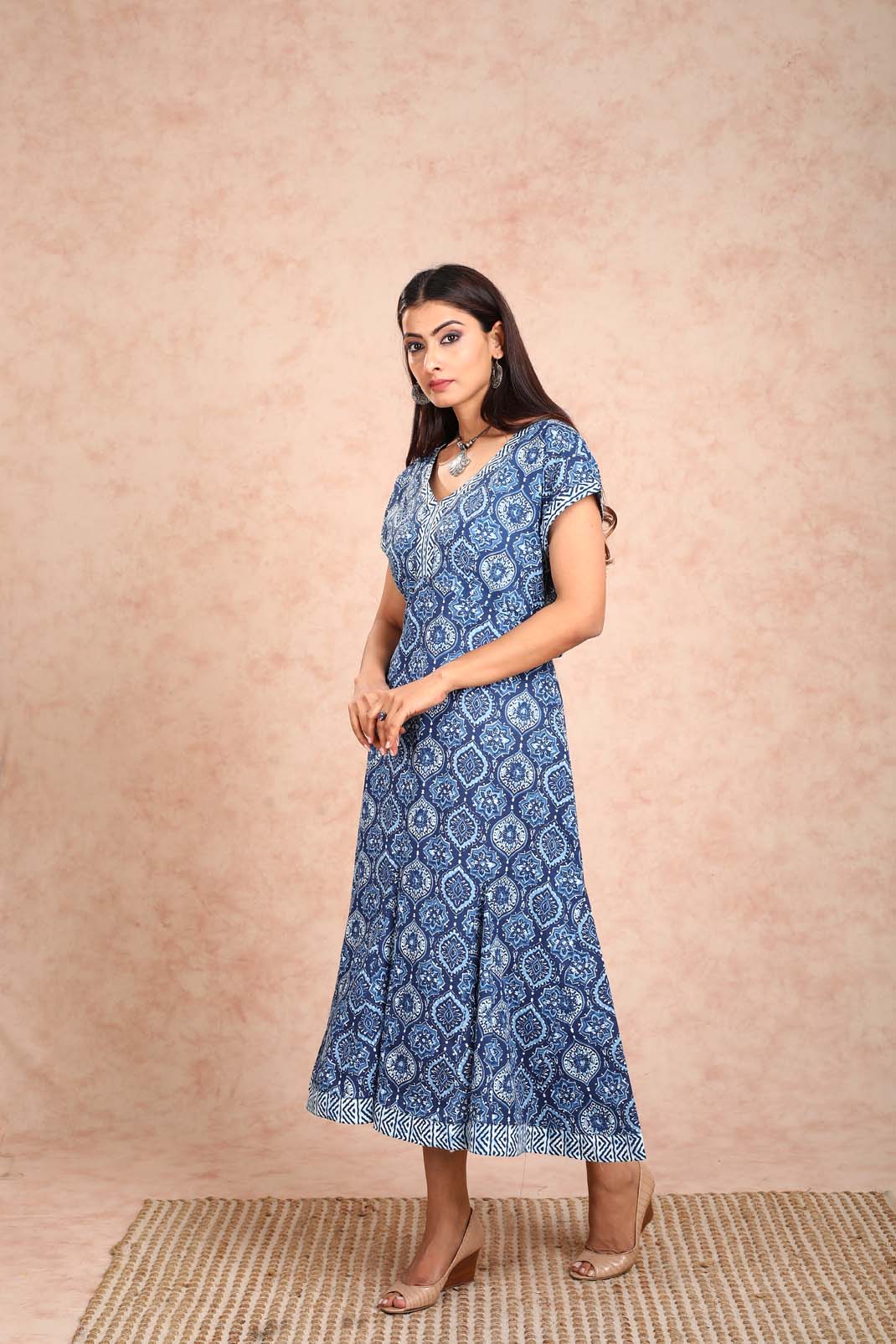 Blue frill bottom Front Open Dress