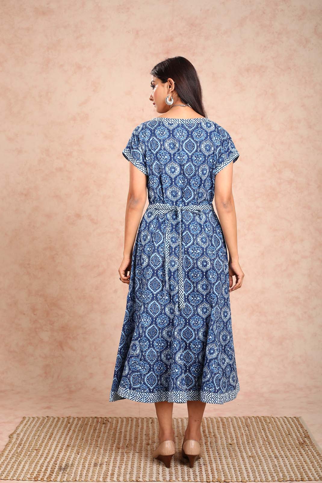 Blue frill bottom Front Open Dress