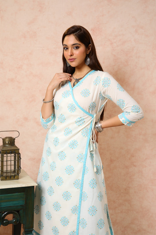Blue & Cream Angrakha Kurta UCK22084