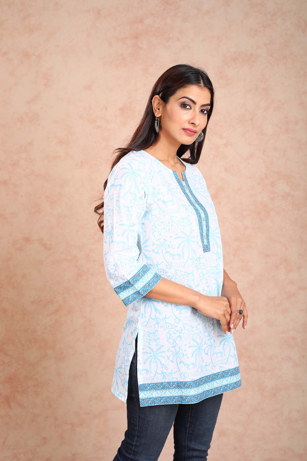 Light Blue Printed Short Kurta