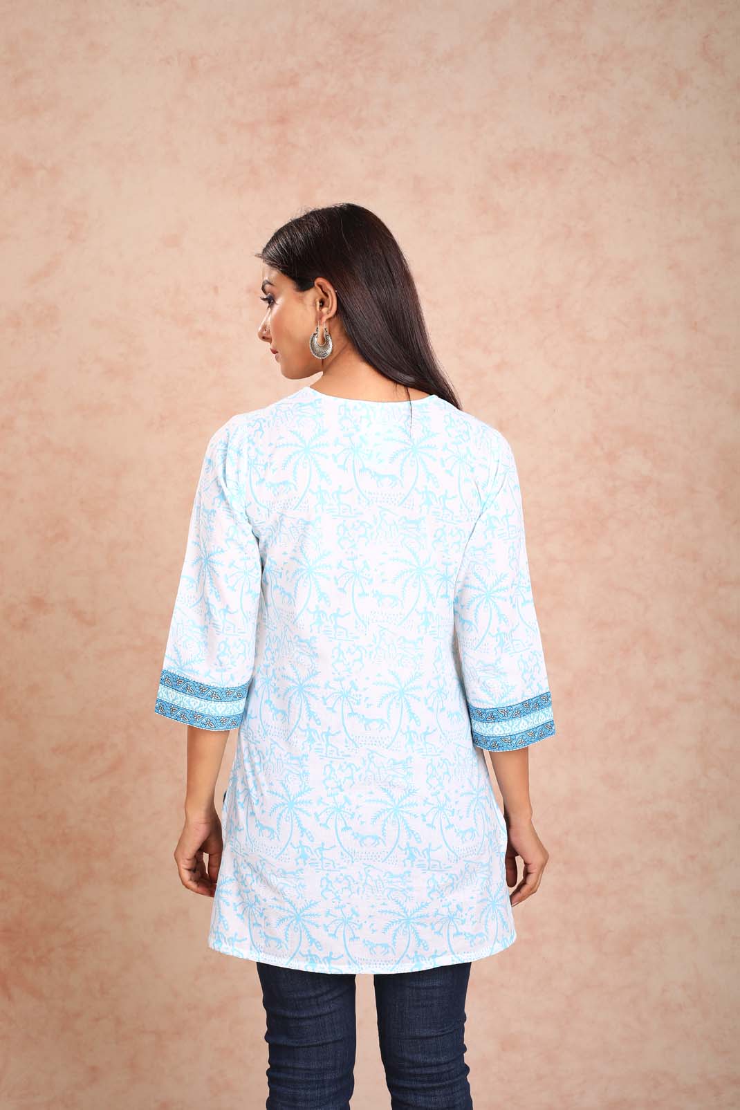 Light Blue Printed Short Kurta