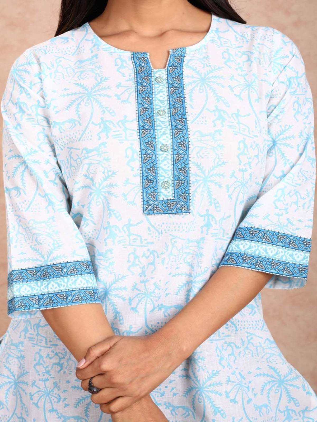 Light Blue Printed Short Kurta