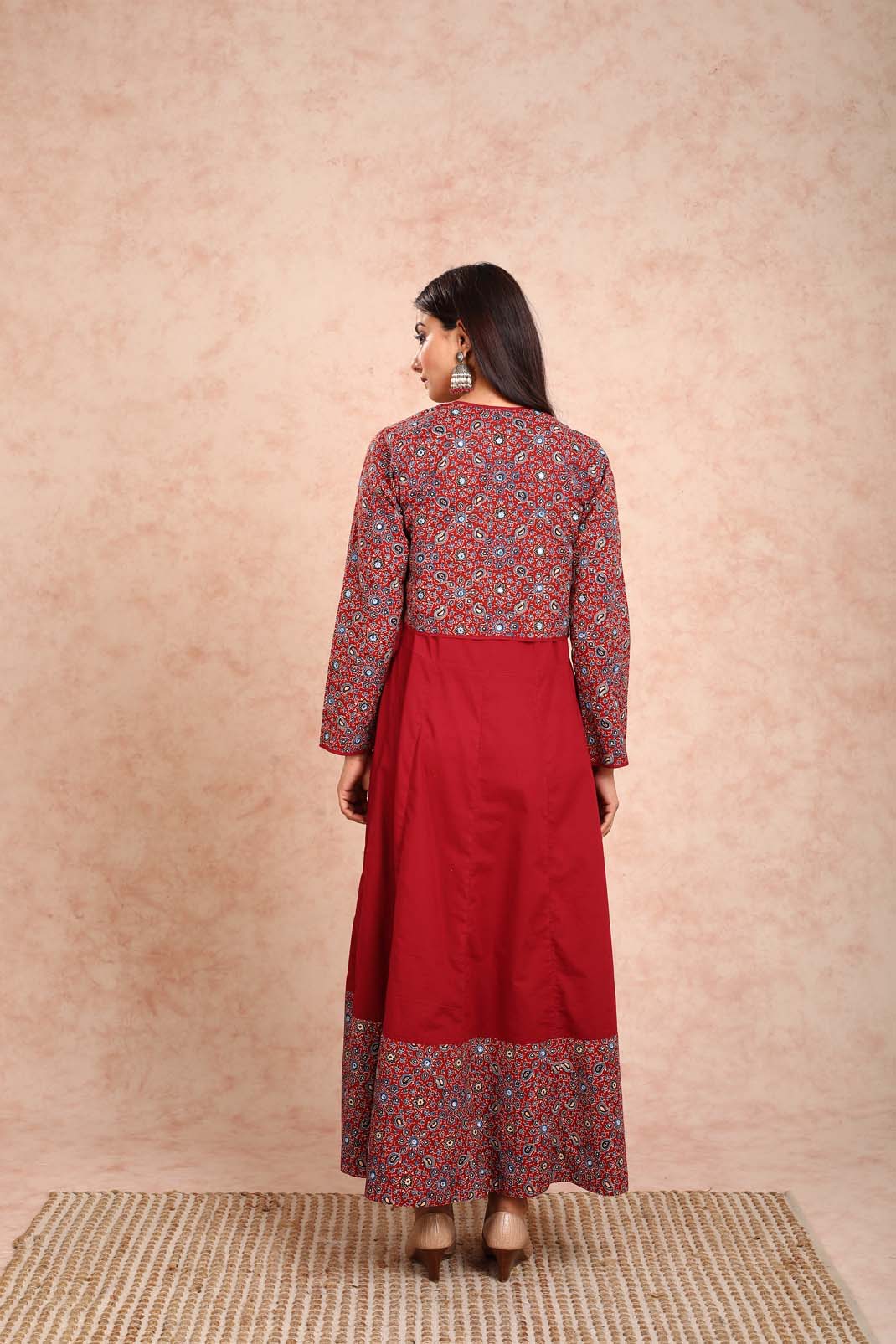 Mahroon Dress With Mirror Work Jacket