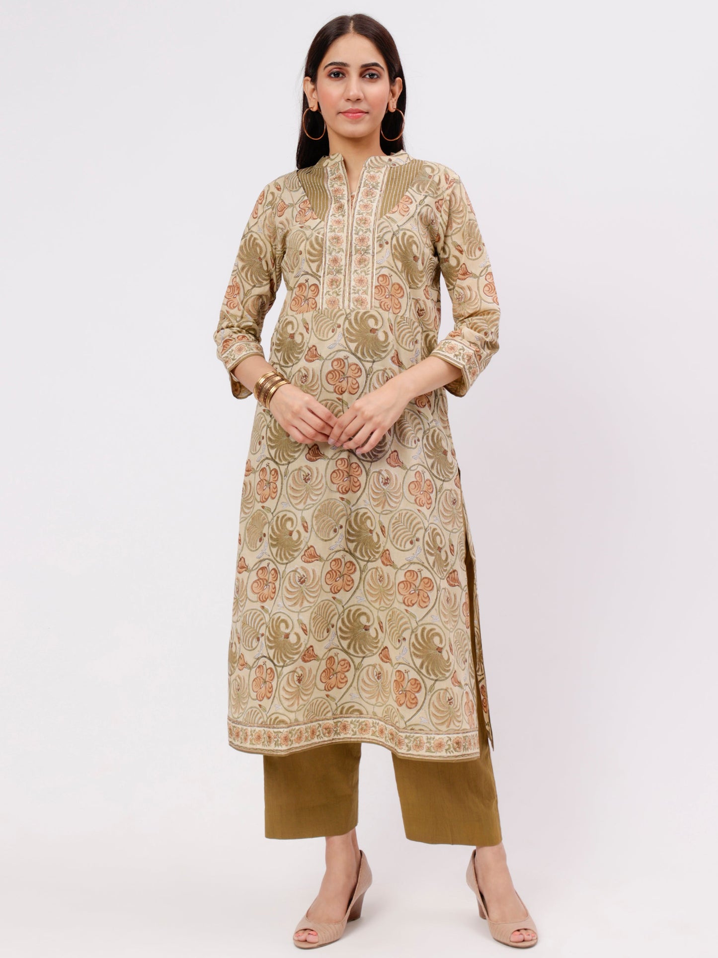 Mehndi Green Printed Mulmul A-Line Kurta UCK22179
