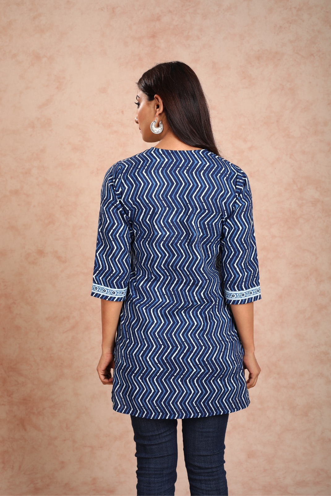 Navy Blue Zig Zag Short Kurta