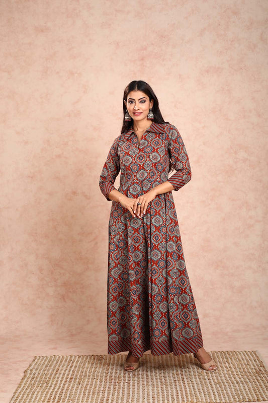 Rust Full Length Collar Dress