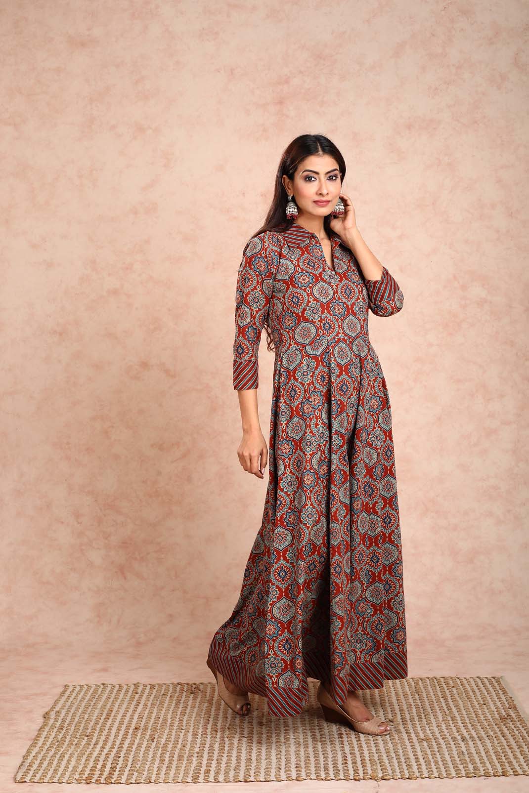 Rust Full Length Collar Dress