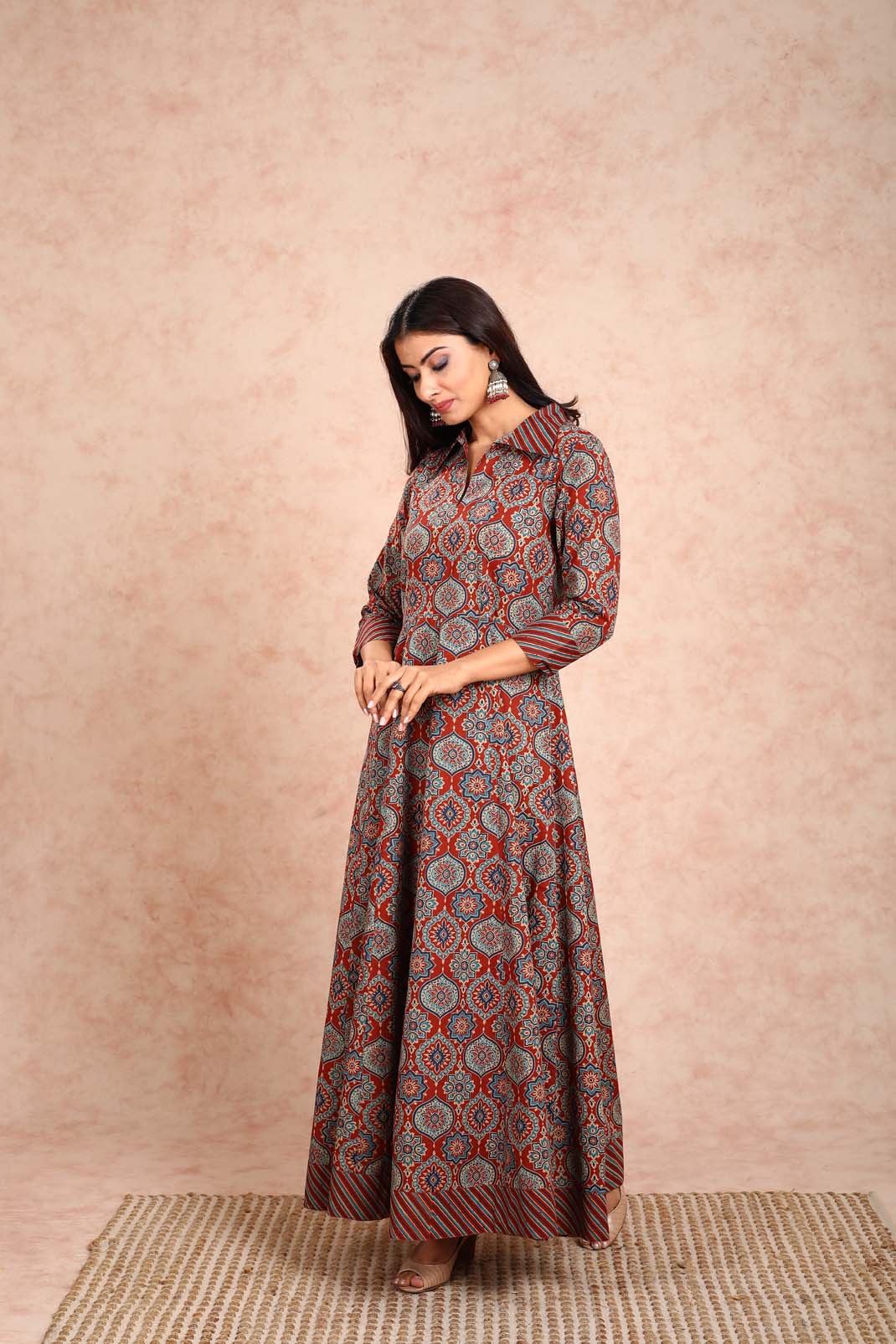 Rust Full Length Collar Dress