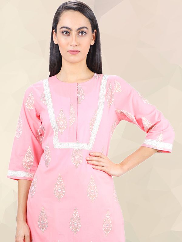 Khadhi Print Pink Ladies Kurta UCK22011