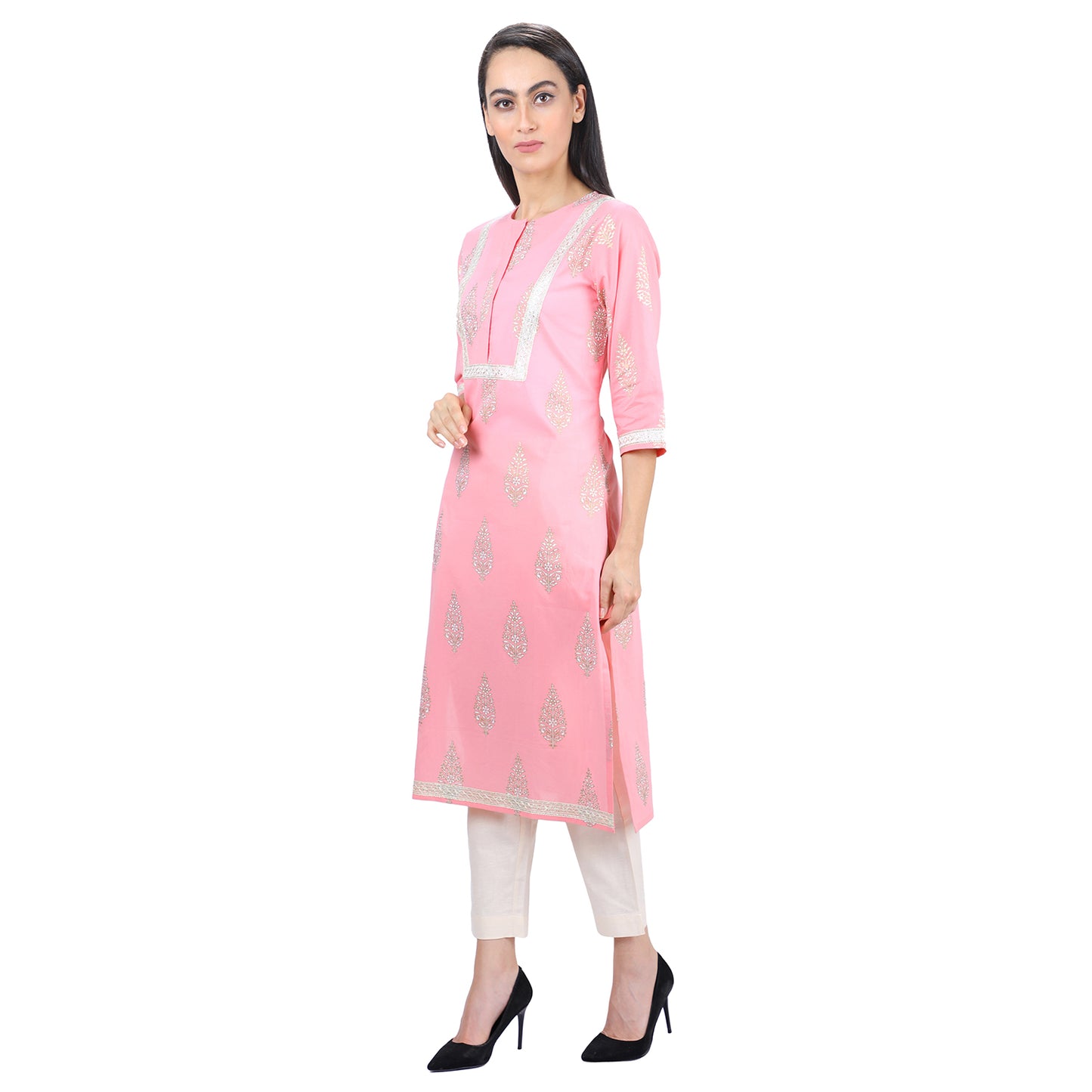 Khadhi Print Pink Ladies Kurta UCK22011