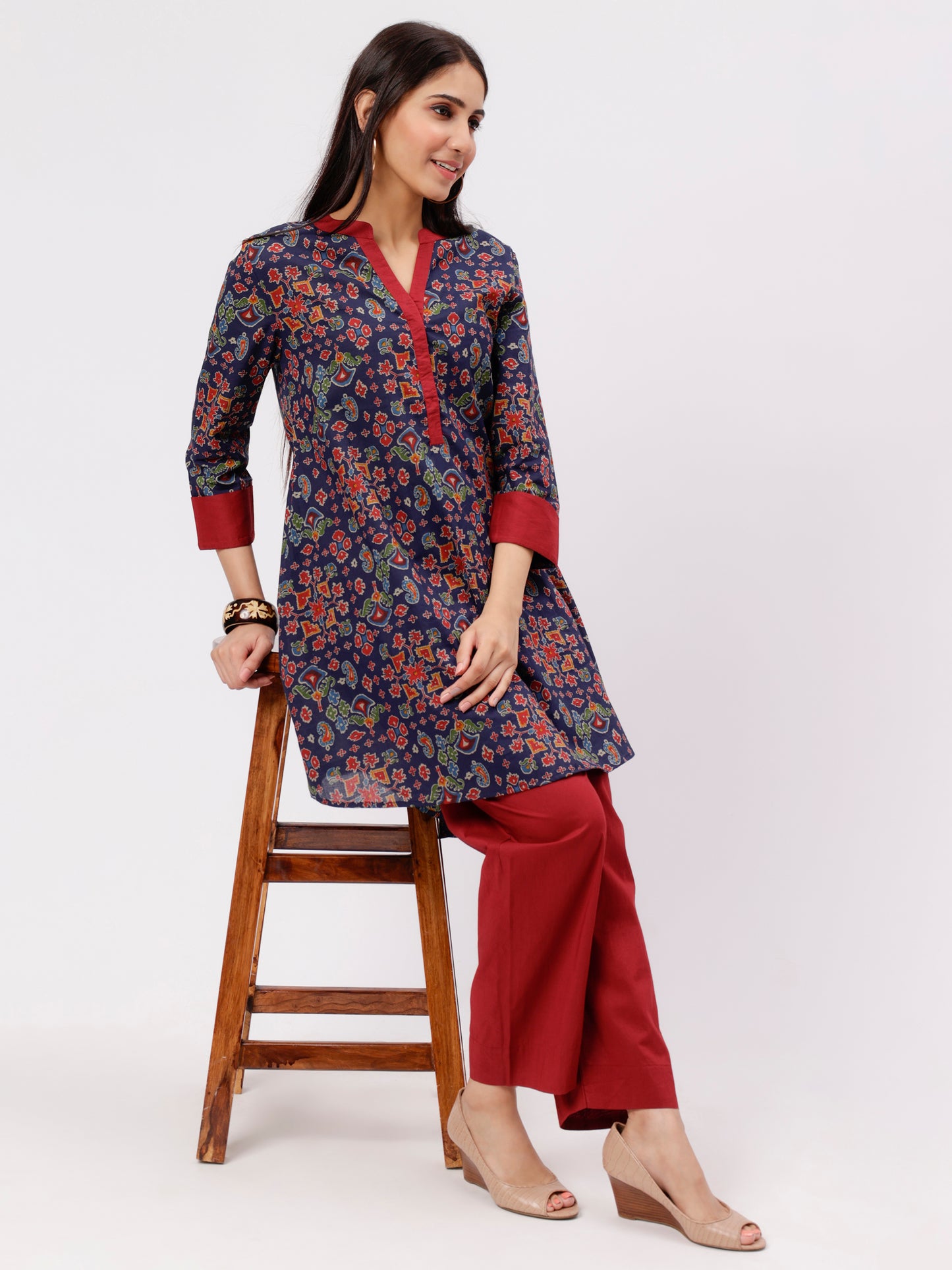 Blue And Red Baisah Co-ord Set UCEN22186