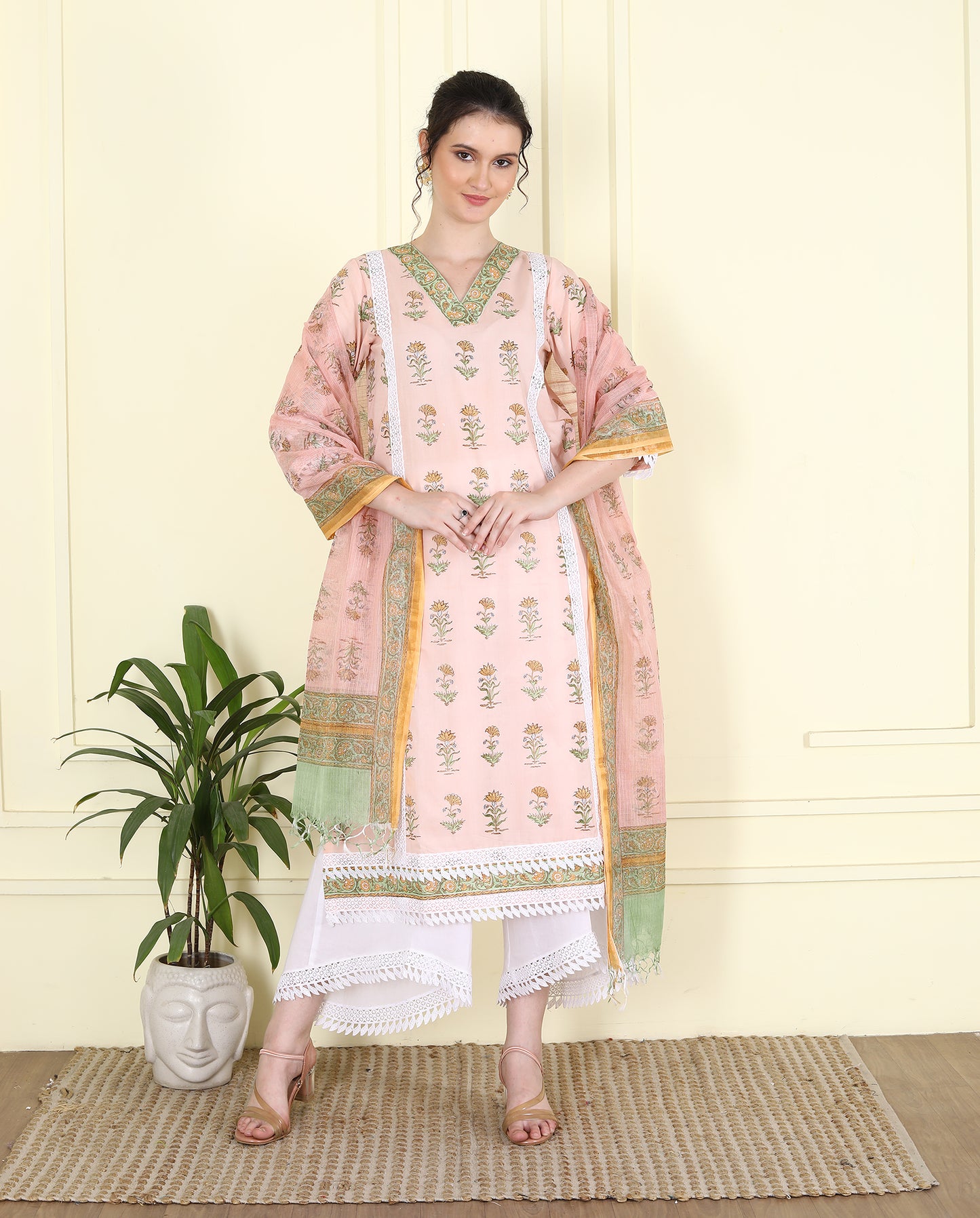 Cotton Mulmul Peach Colored Kurta UCK25014