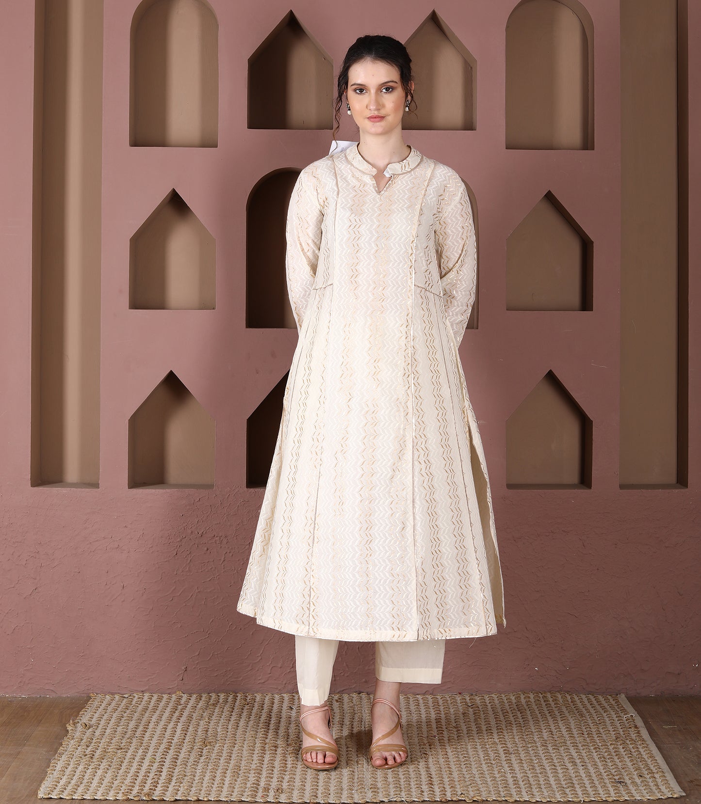 Ecru Cotton Dobby Kalidar Kurta