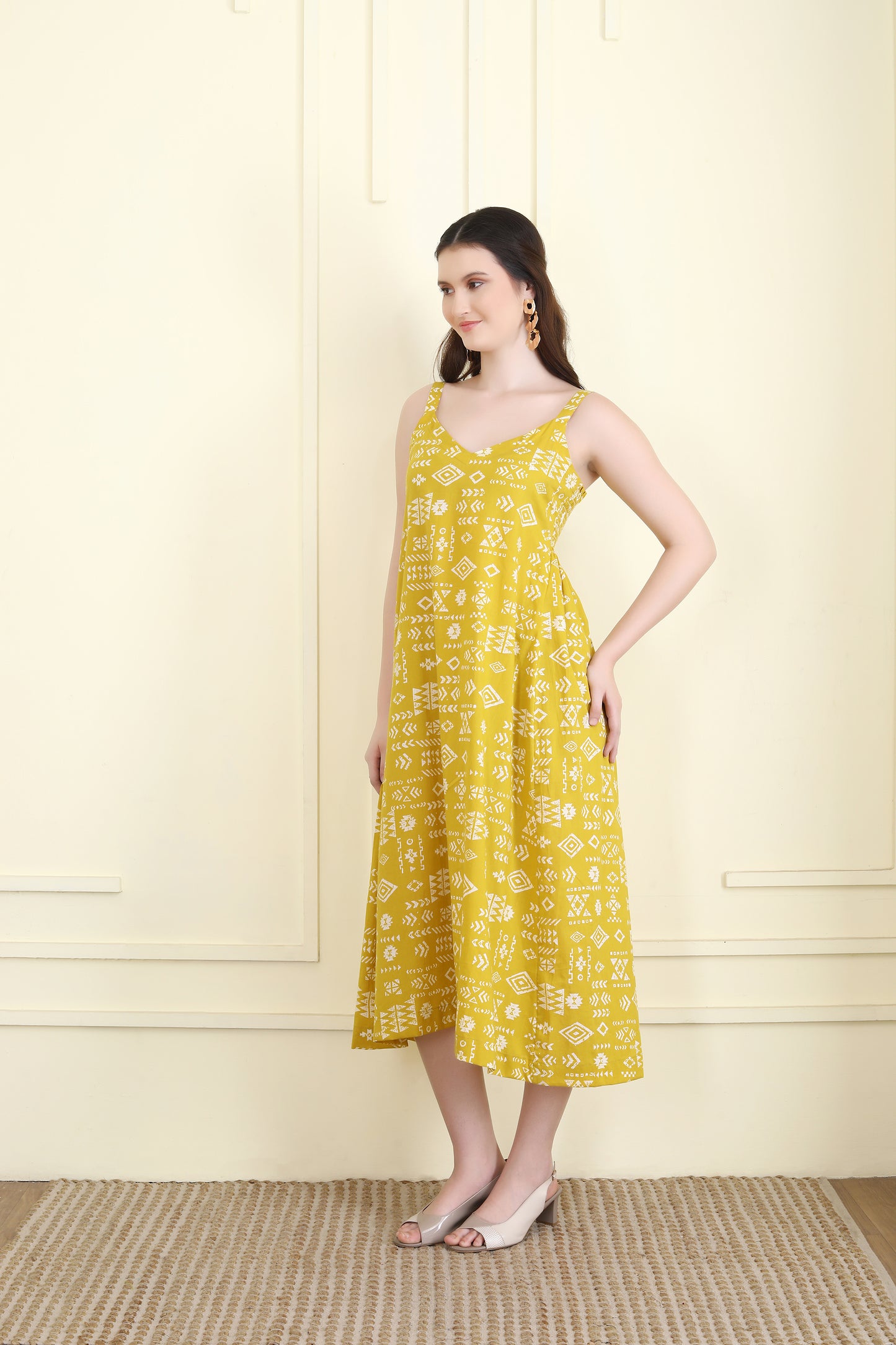Golden Yellow Halter Sun dress with smocking UCD25019