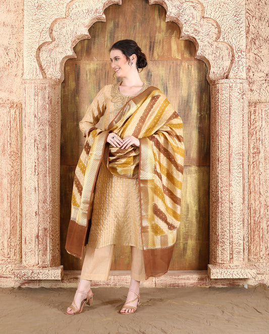 Ahilya Banarasi chanderi Embroidered kurta set UCEN25006