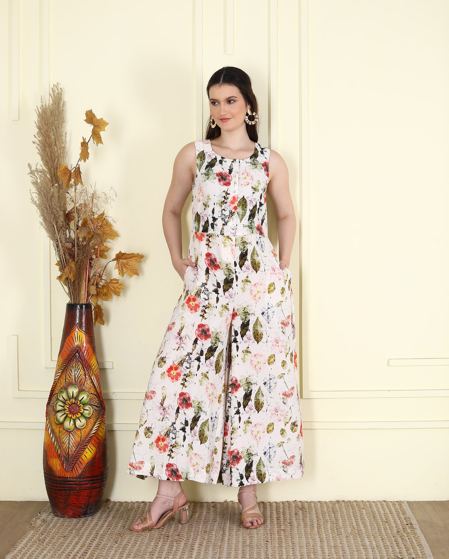 Leaf print Modal Jumpsuit UCJ25011