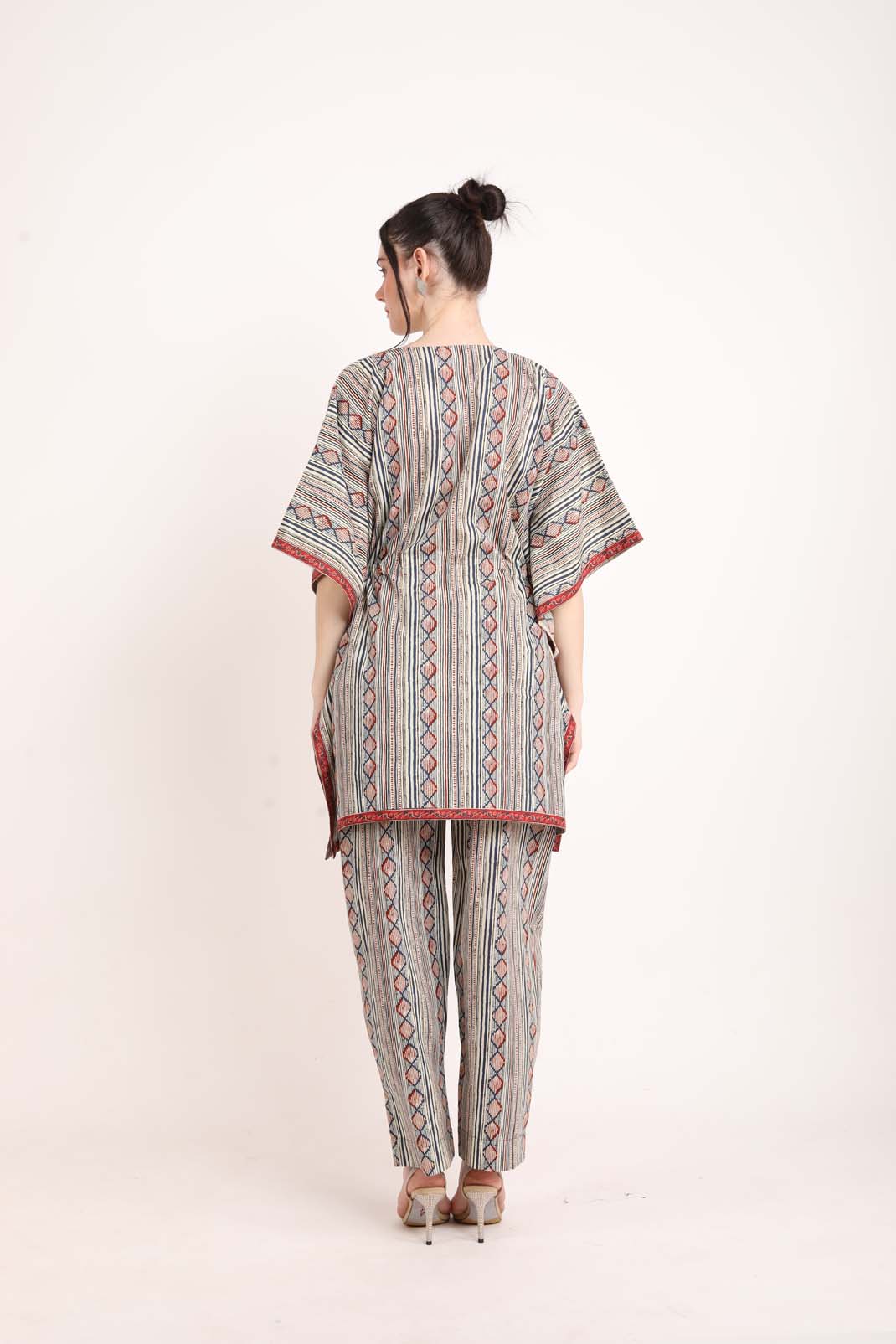 Grey Striped Line Kaftan Coord Set UCEN22174