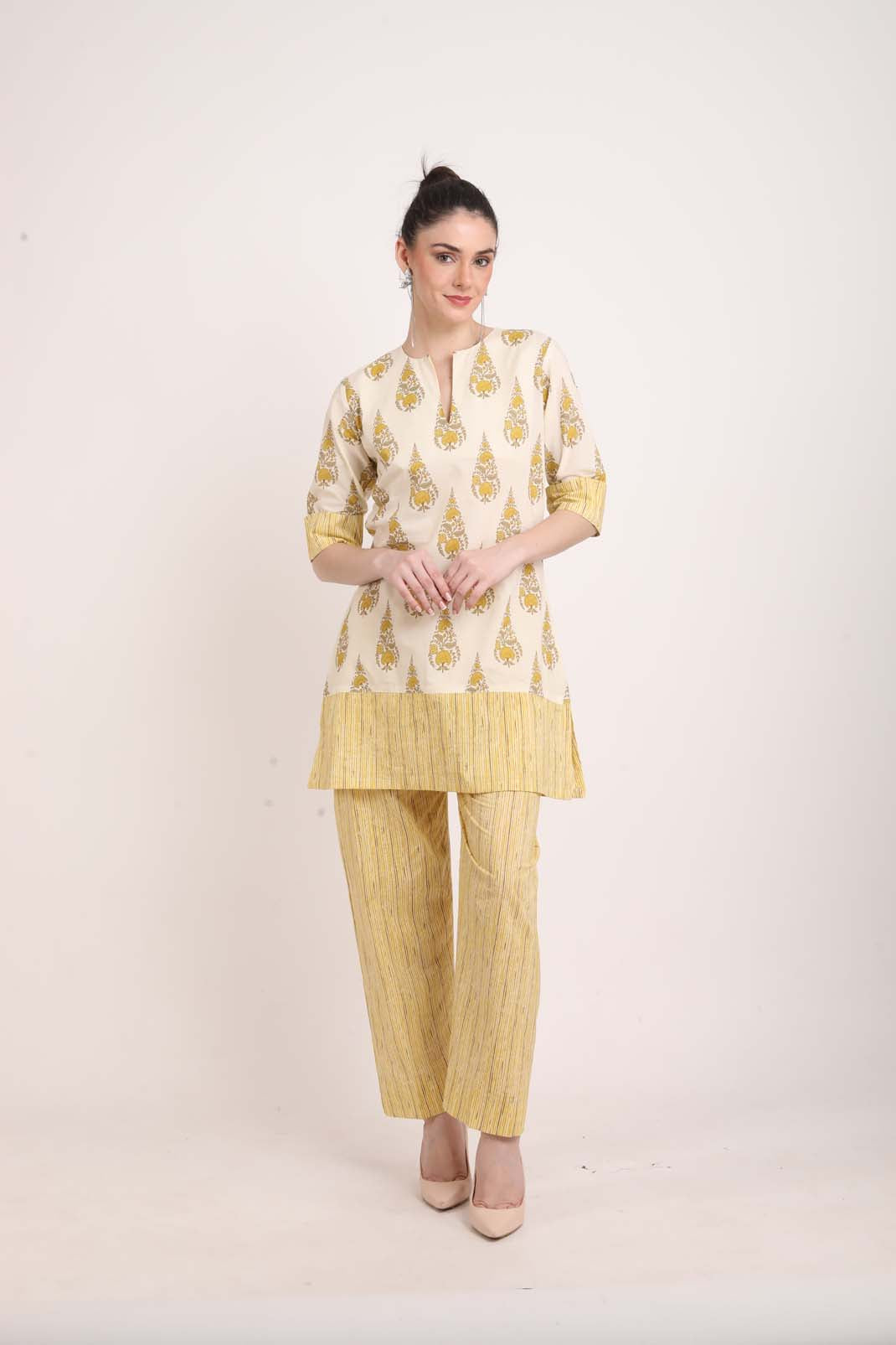 Lemon Yellow Paisley Print Summer Co-Ord Set UCEN22172