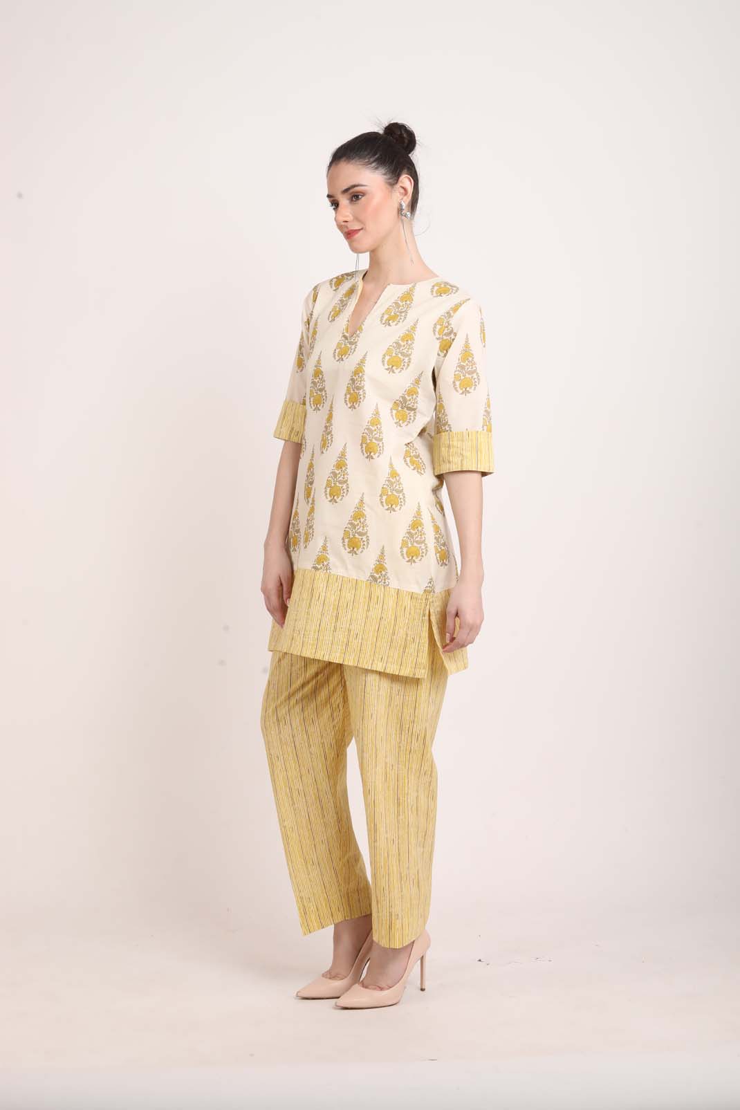 Lemon Yellow Paisley Print Summer Co-Ord Set UCEN22172