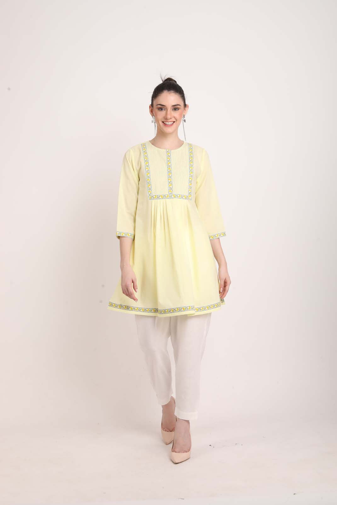 Light Lemon Yellow Short Kurti UCKS22177