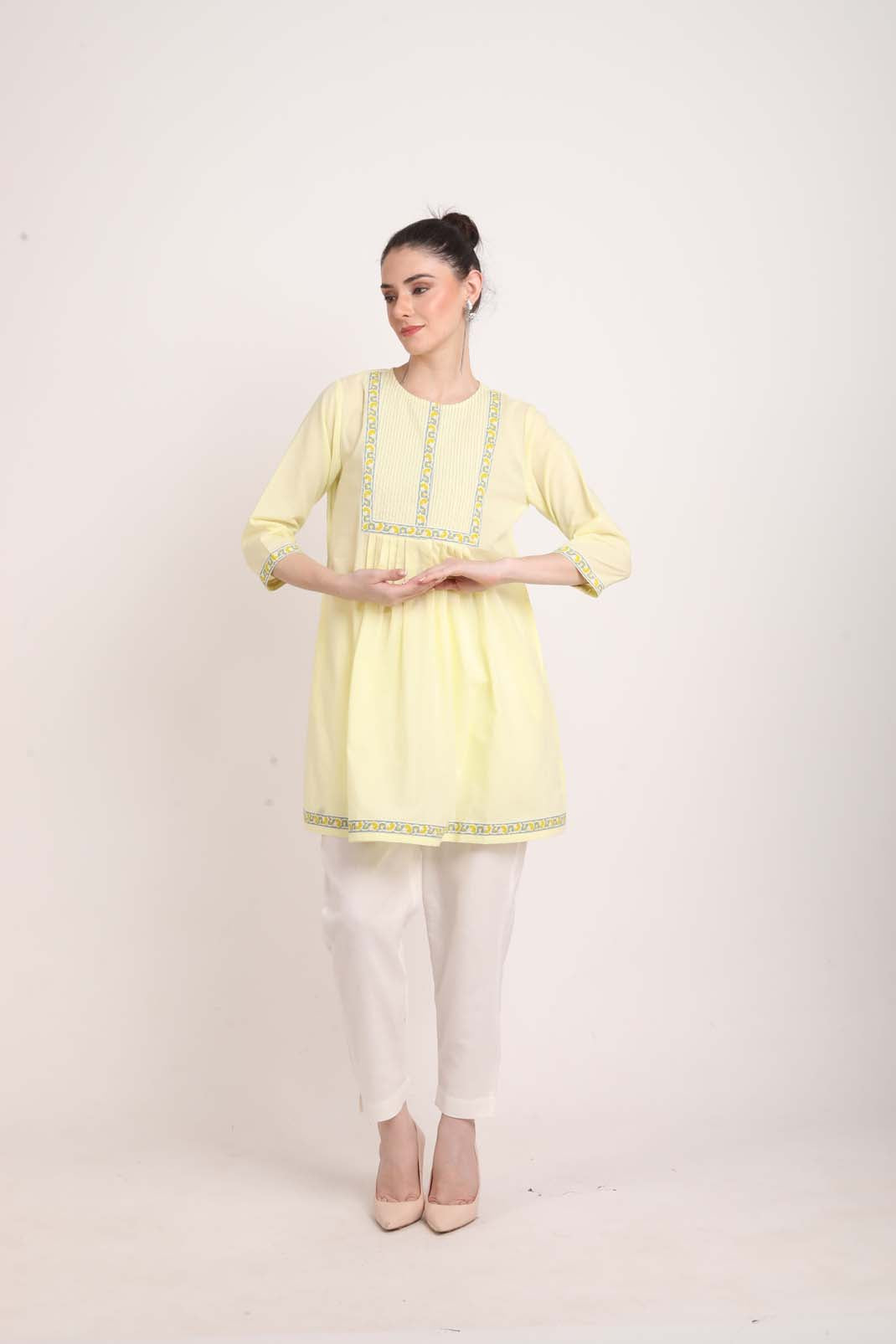 Buy online Yellow Embroidered Tie-up Neck Regular Tunic from western wear  for Women by Chokhi Bandhni for ₹419 at 66% off | 2024 Limeroad.com