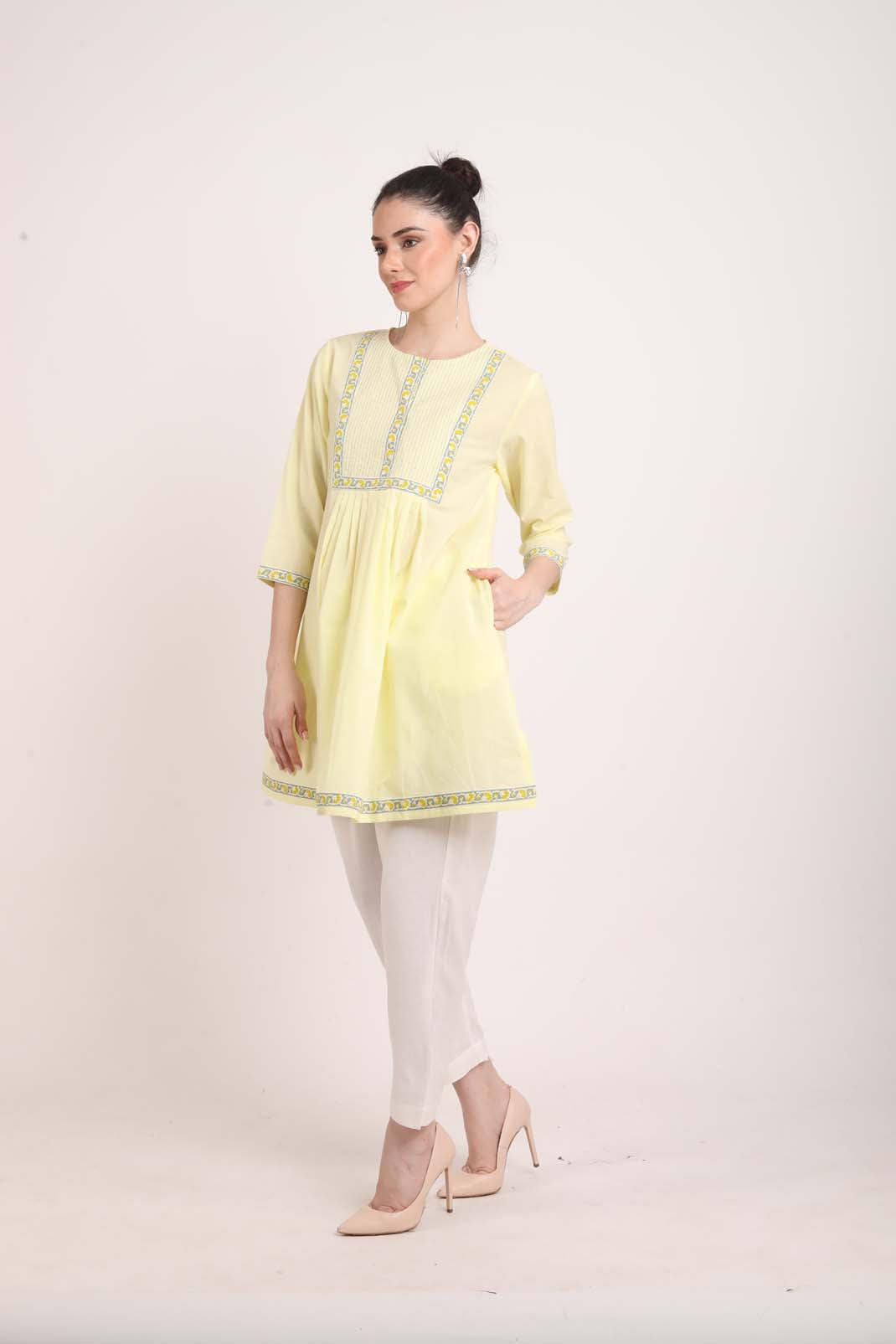 Light Lemon Yellow Short Kurti UCKS22177