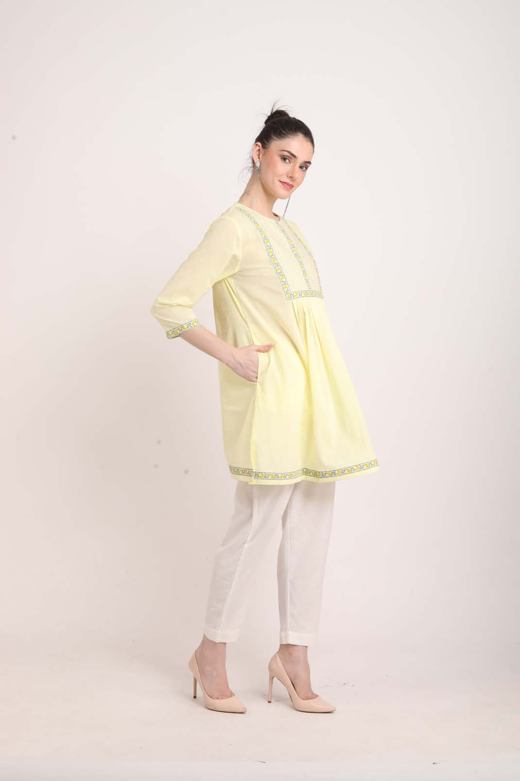 Light Lemon Yellow Short Kurti UCKS22177