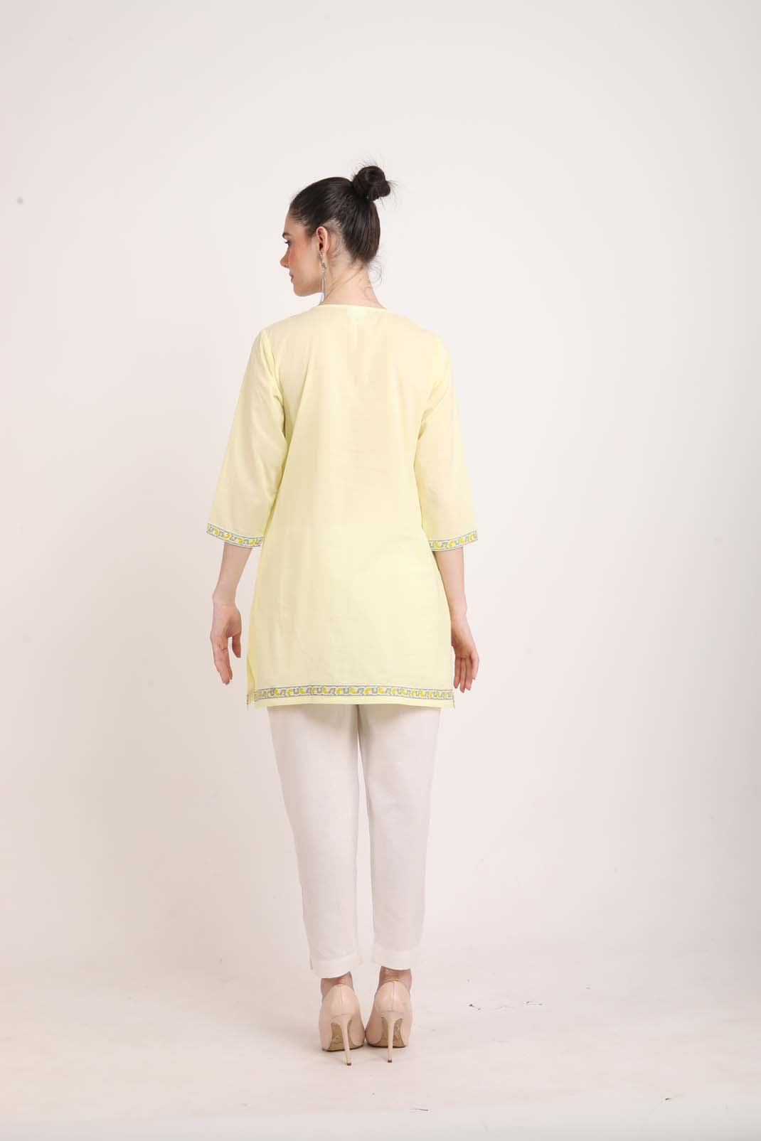 Light Lemon Yellow Short Kurti UCKS22177