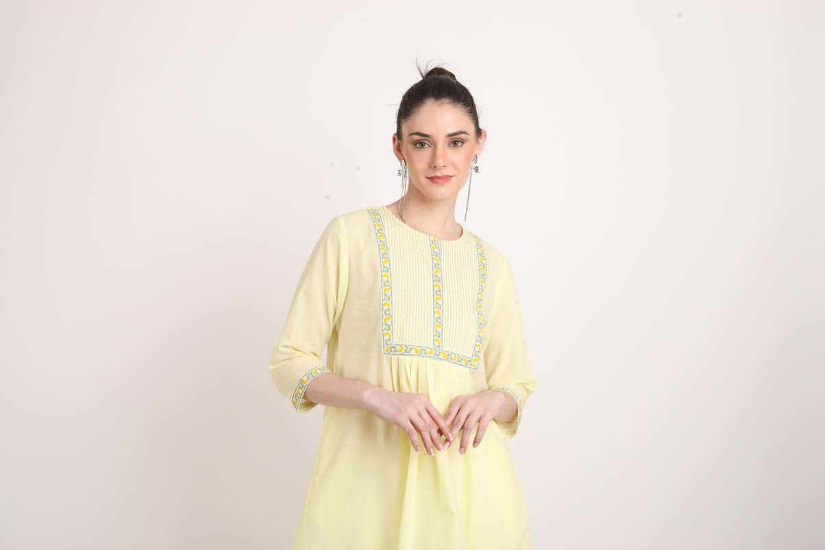 Light Lemon Yellow Short Kurti UCKS22177