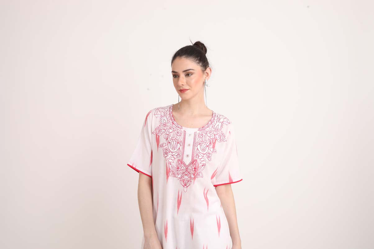 Pink And White Ikkat Kurta with Dupatta UCK22163