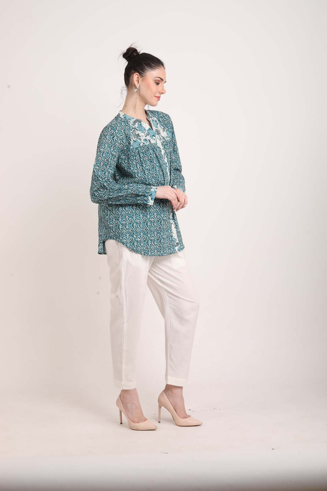 Teal Green Printed Top UCKS22175