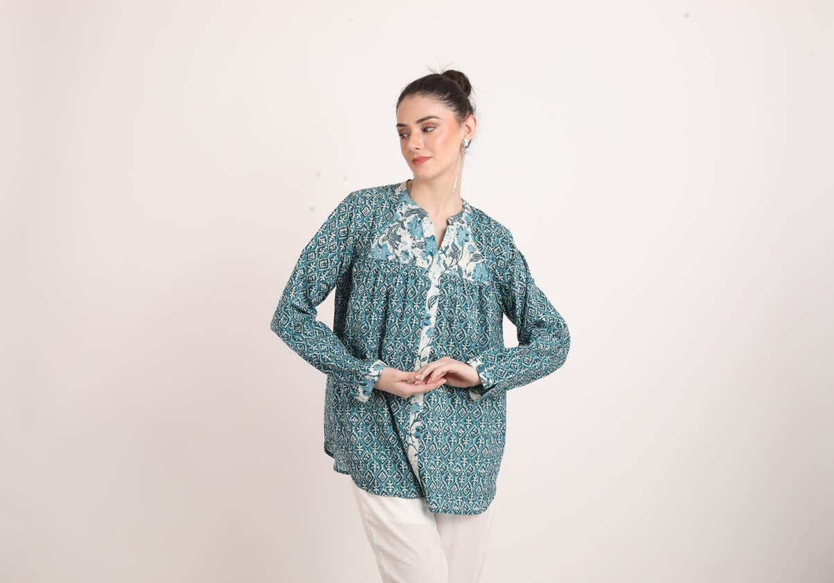 Teal Green Printed Top UCKS22175