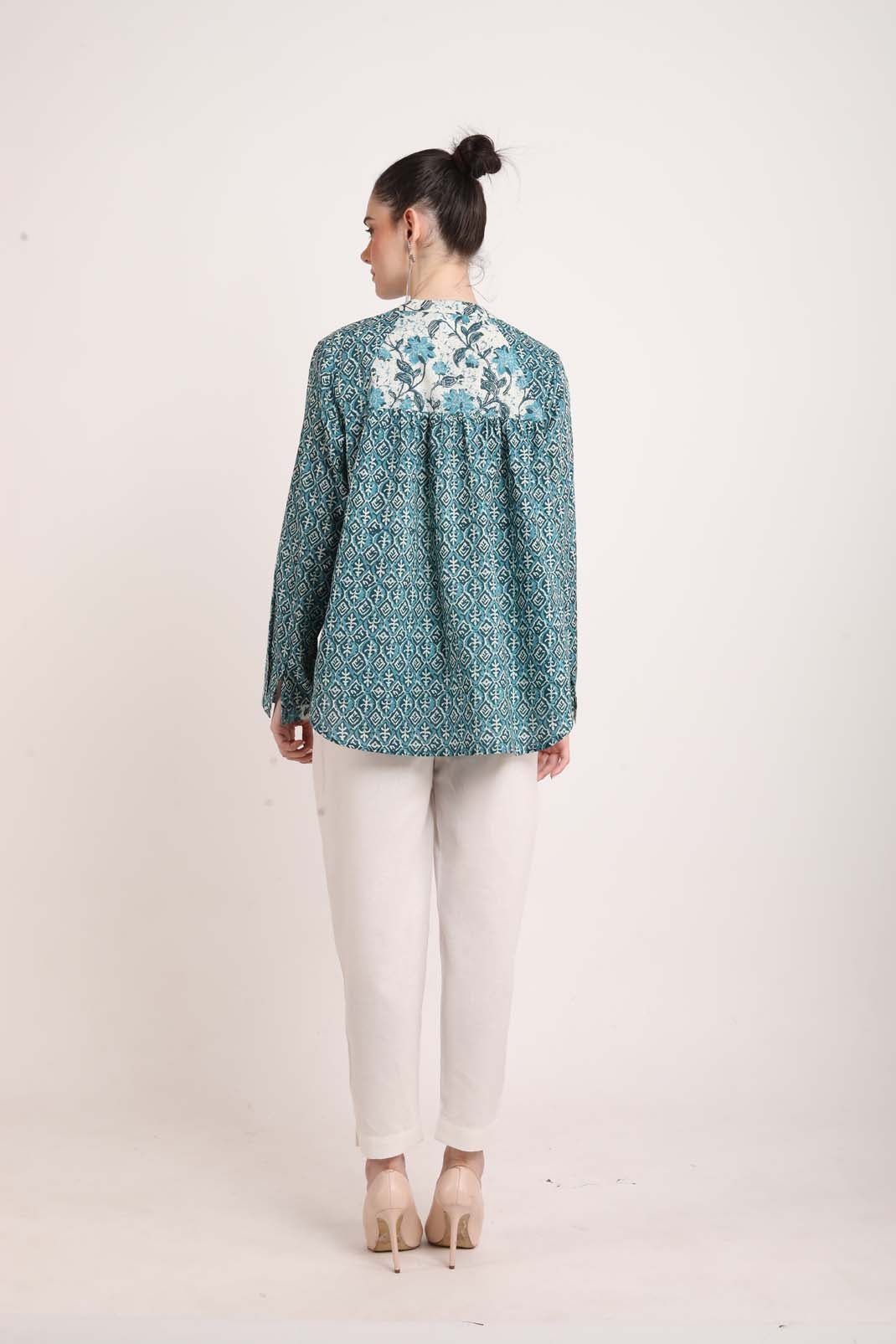 Teal Green Printed Top UCKS22175