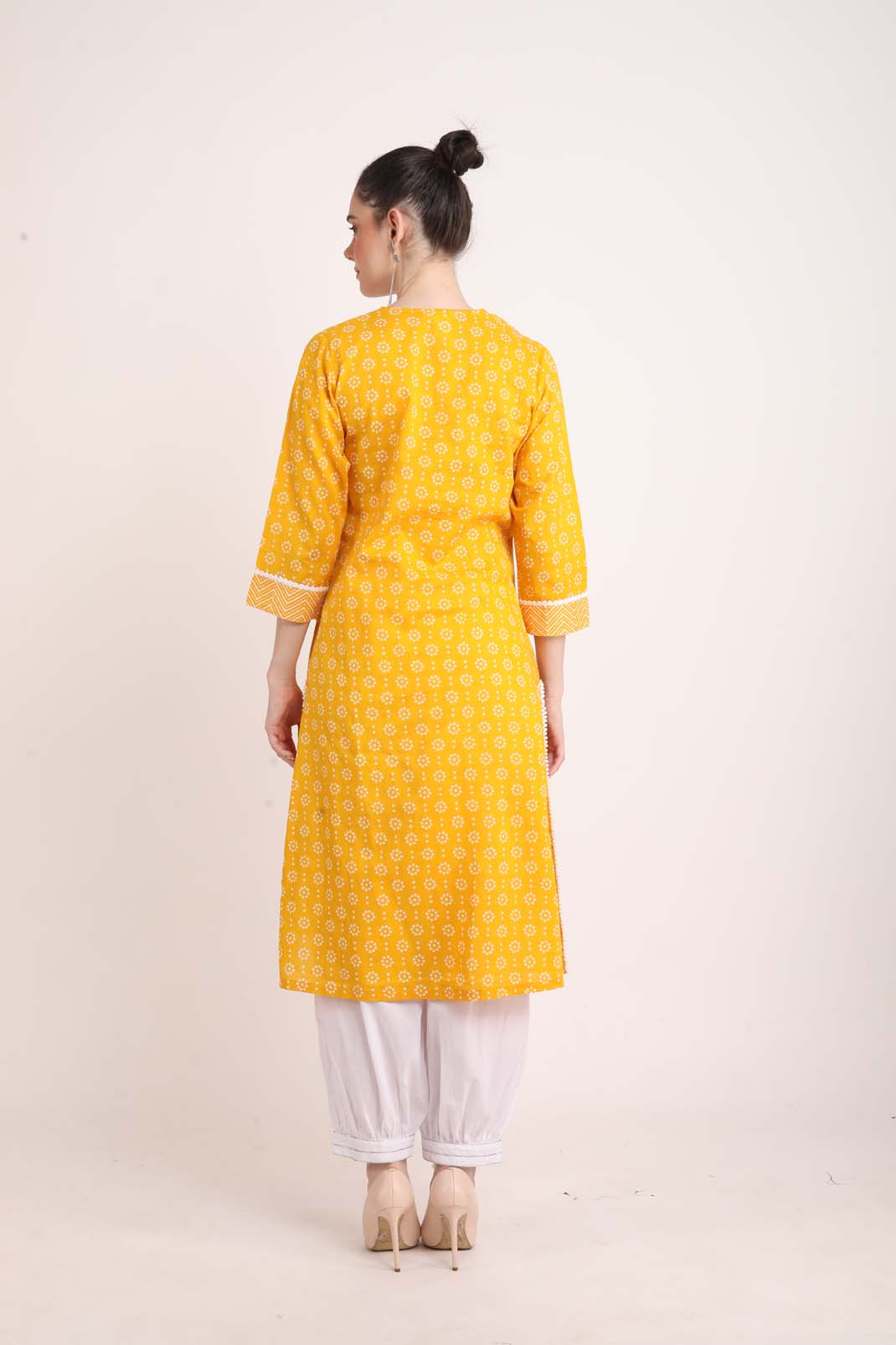 Ochre Yellow A Line Printed Kurta UCK22160