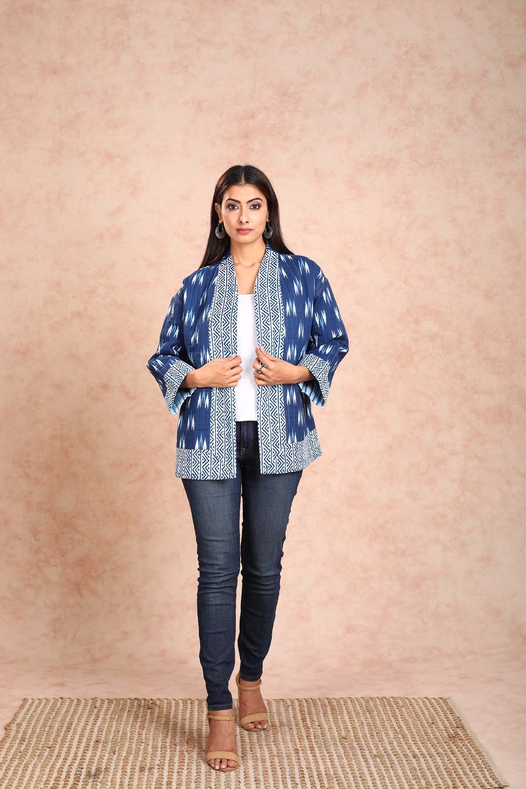 Indigo Ikkat Kimono Reversible Jacket UCJ0006