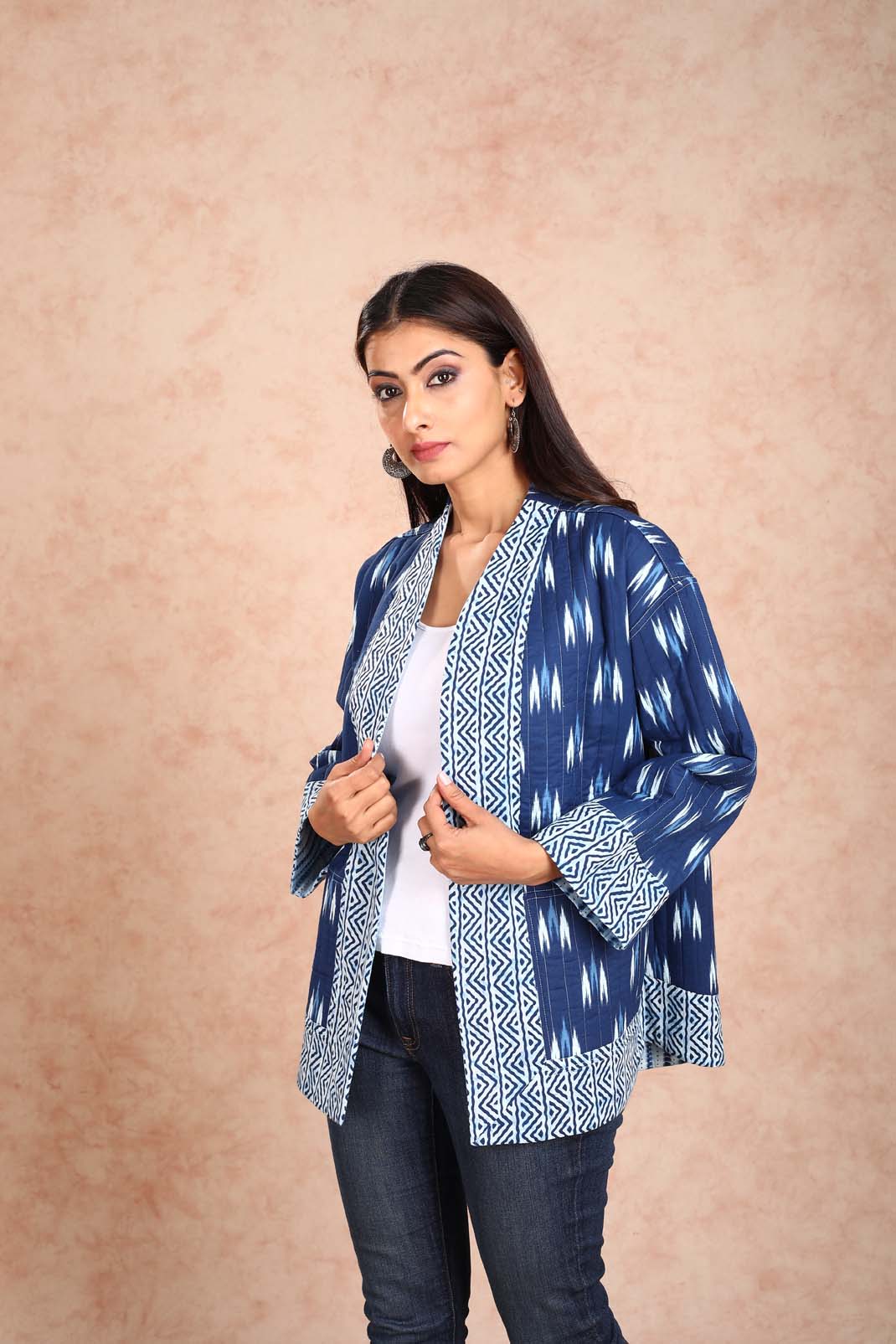 Indigo Ikkat Kimono Reversible Jacket UCJ0006