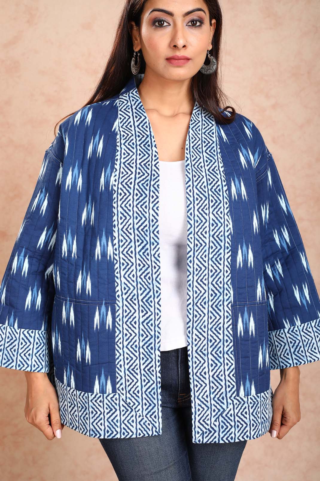Indigo Ikkat Kimono Reversible Jacket UCJ0006