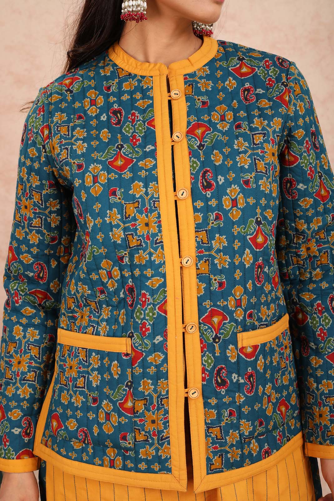 Baisah Printed Reversible Quilted Green Jacket (With Sleeves) UCJ0002F