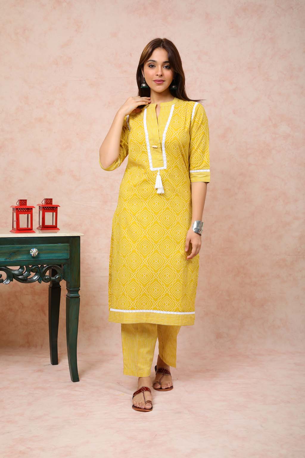 Lemon Bandhini Print Straight Kurta UCK22079