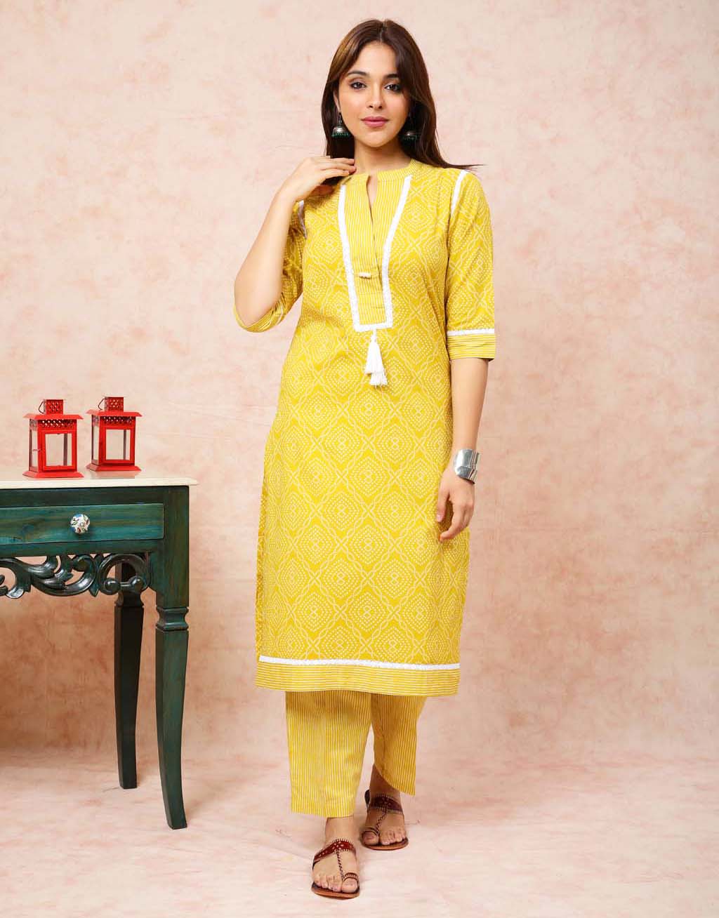 Lemon Bandhini Print Straight Kurta UCK22079