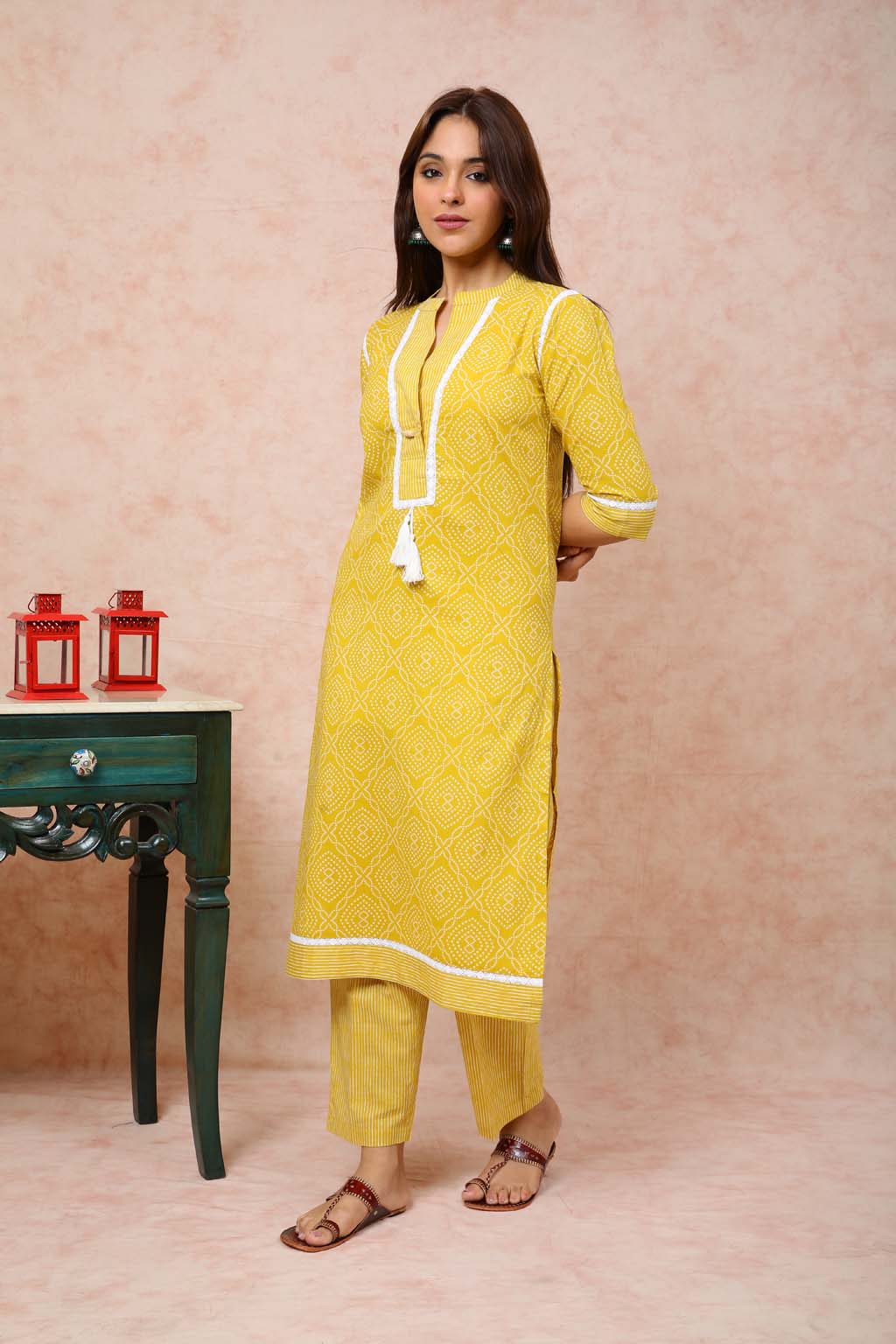 Lemon Bandhini Print Straight Kurta UCK22079