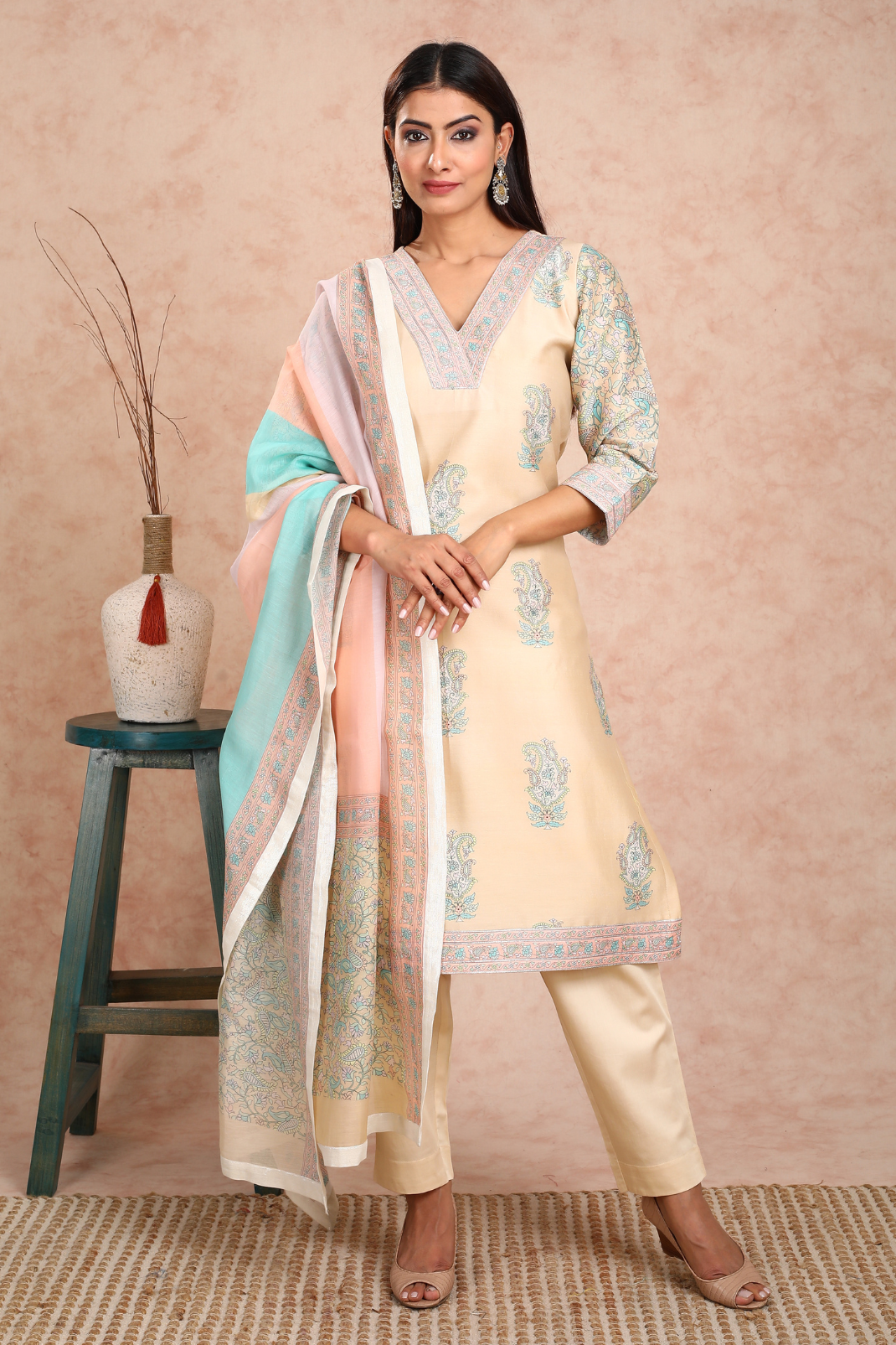 Ahilya Chanderi Paisley Print Kurta UCK22155