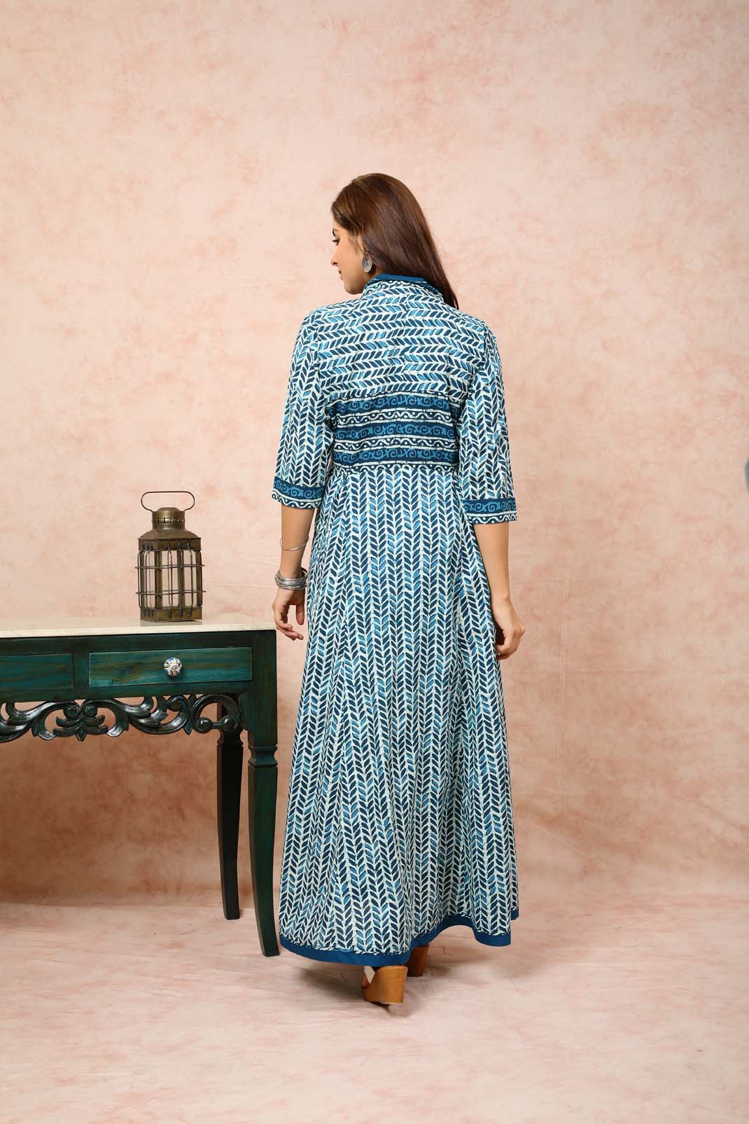 Kimono Style Teal Color Long Dress UCD 22108