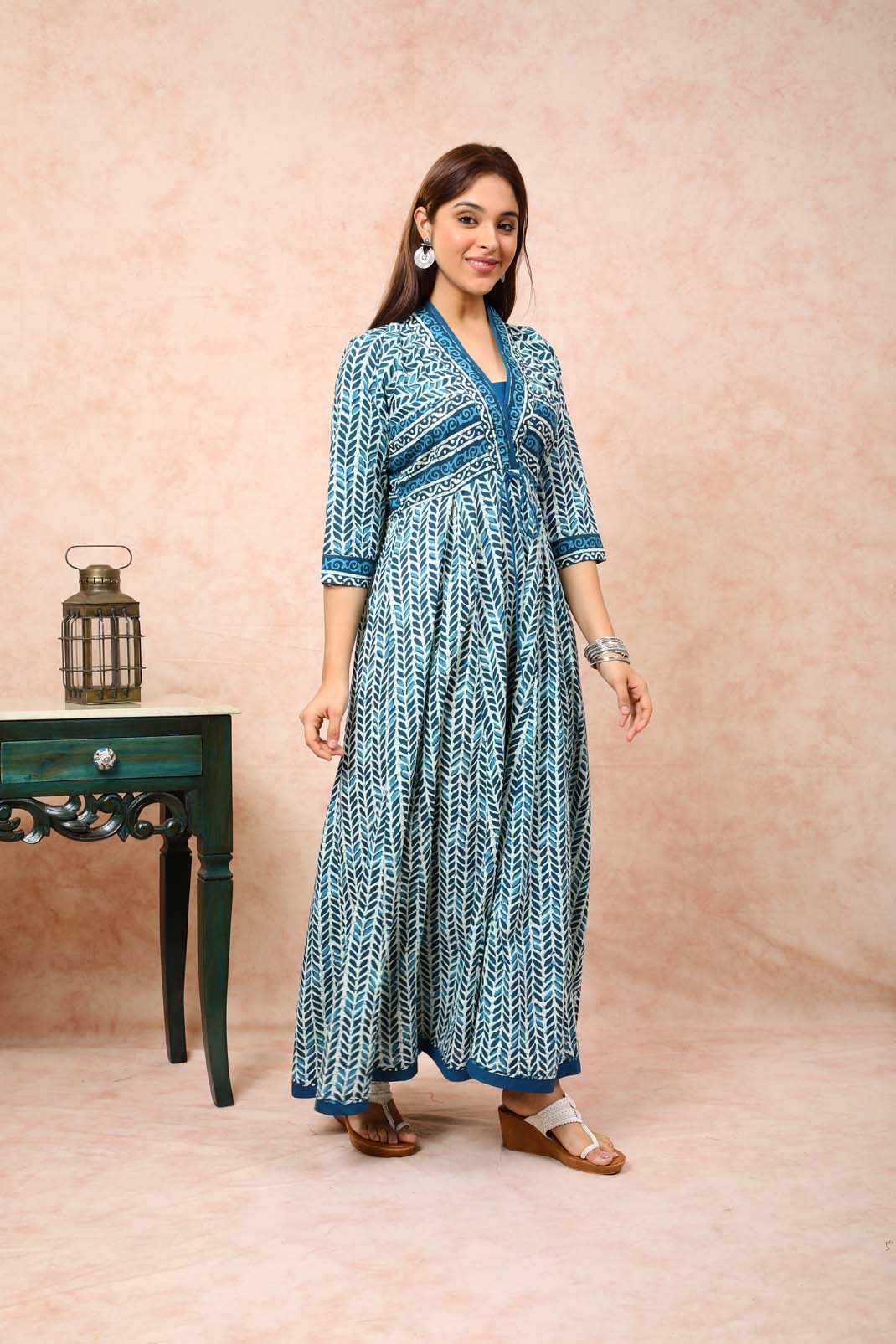 Kimono Style Teal Color Long Dress UCD 22108