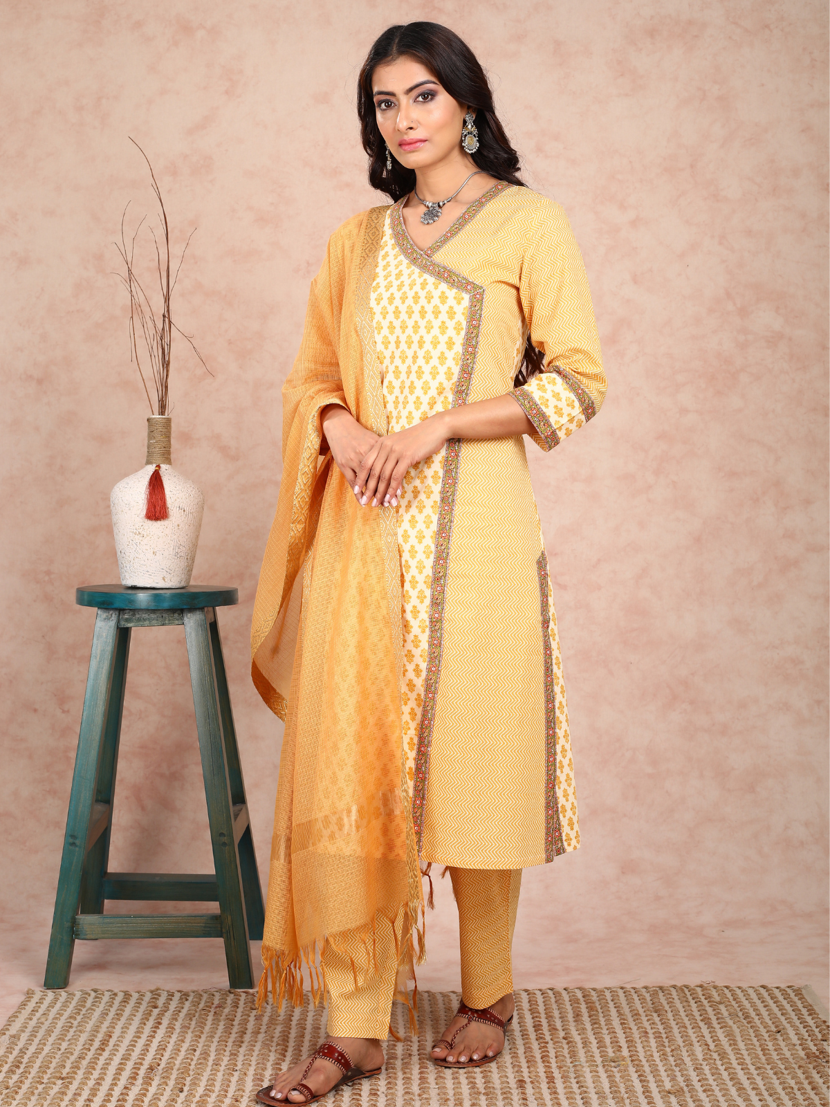 3/4th Sleeve Ladies Printed Angrakha Cotton Kurti at Rs 800 in Jaipur