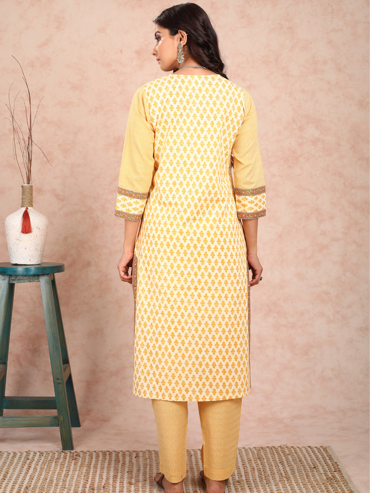 Yellow Print Angrakha Style Kurta UCK22132