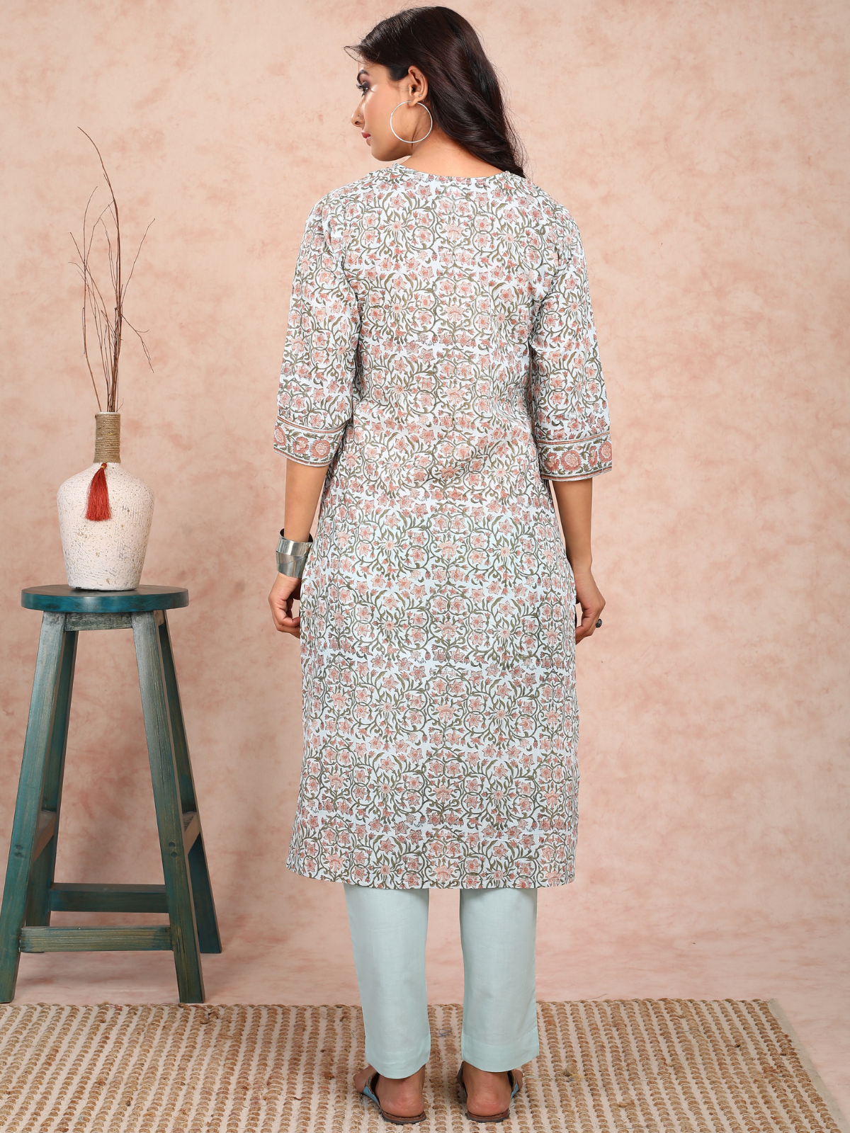 Powder Blue Print Mulmul Kurta Set UCK22126