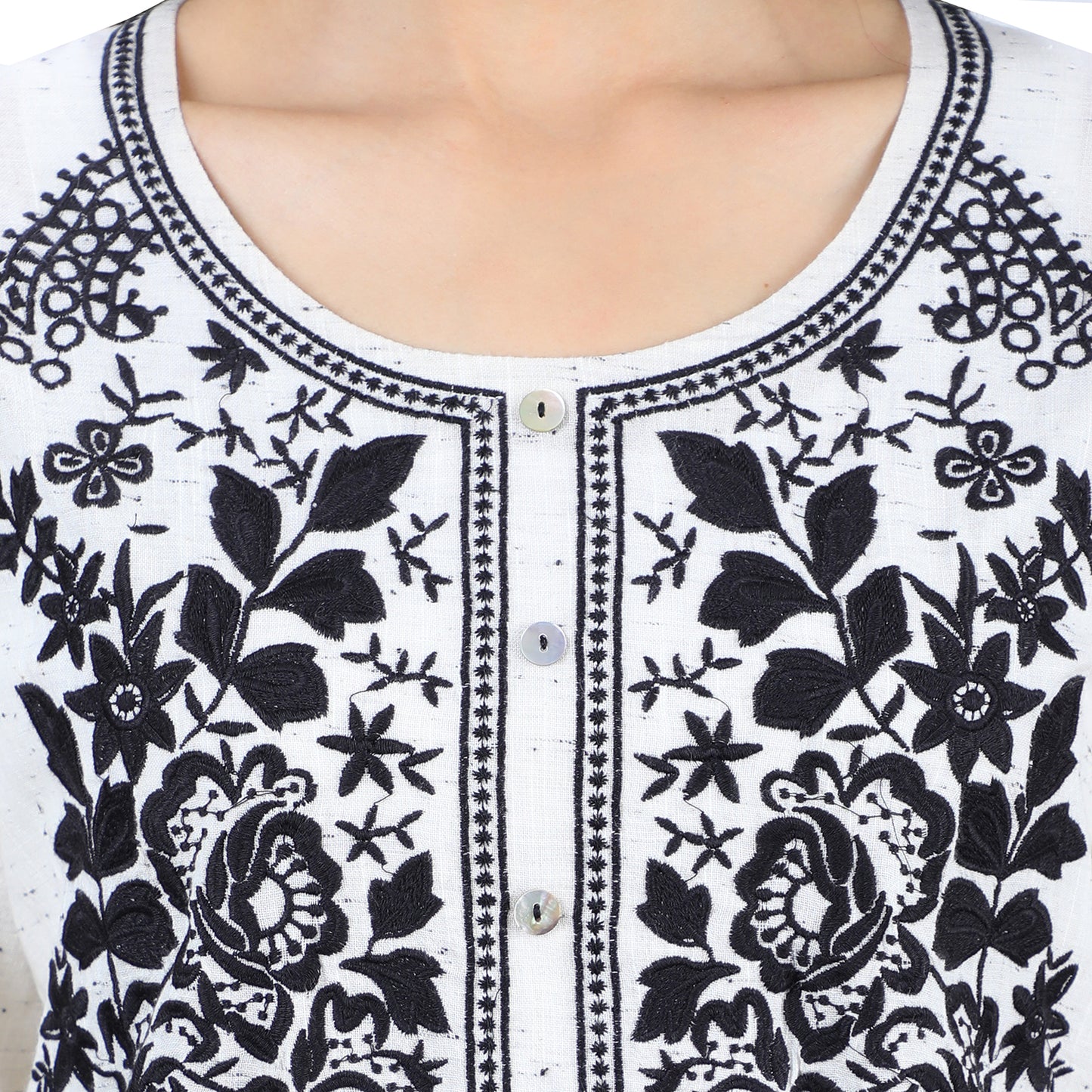 Handloom Fabric Classic Black and White Embroidered Kurti UCK22021