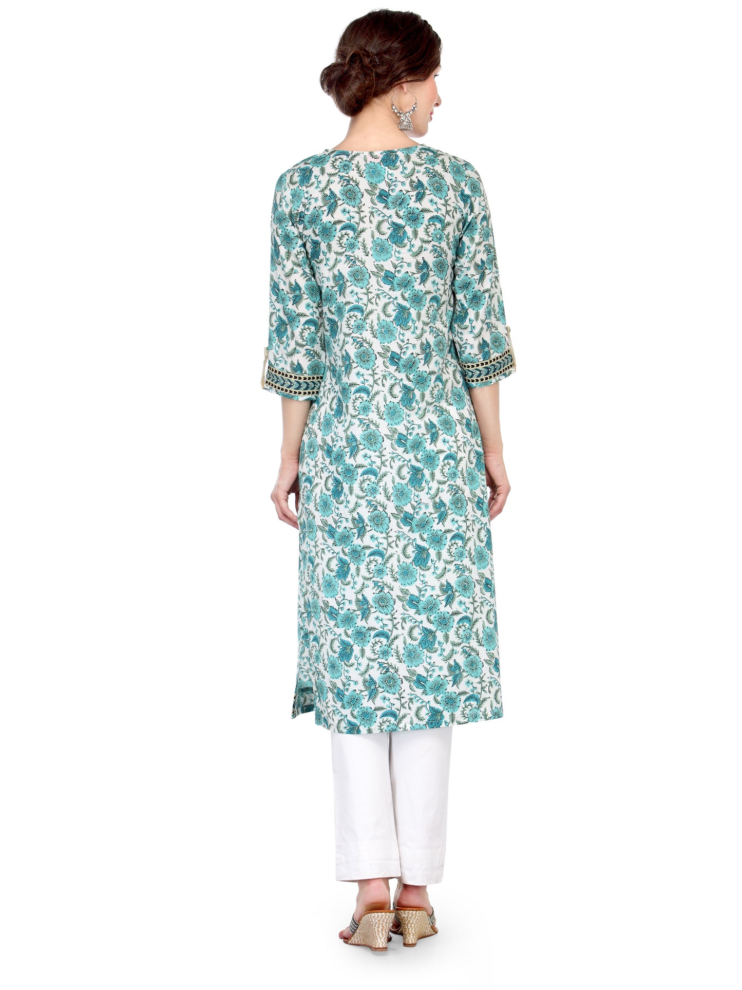 Turquoise Printed Ladies Fashionable Cotton Kurta JP1123